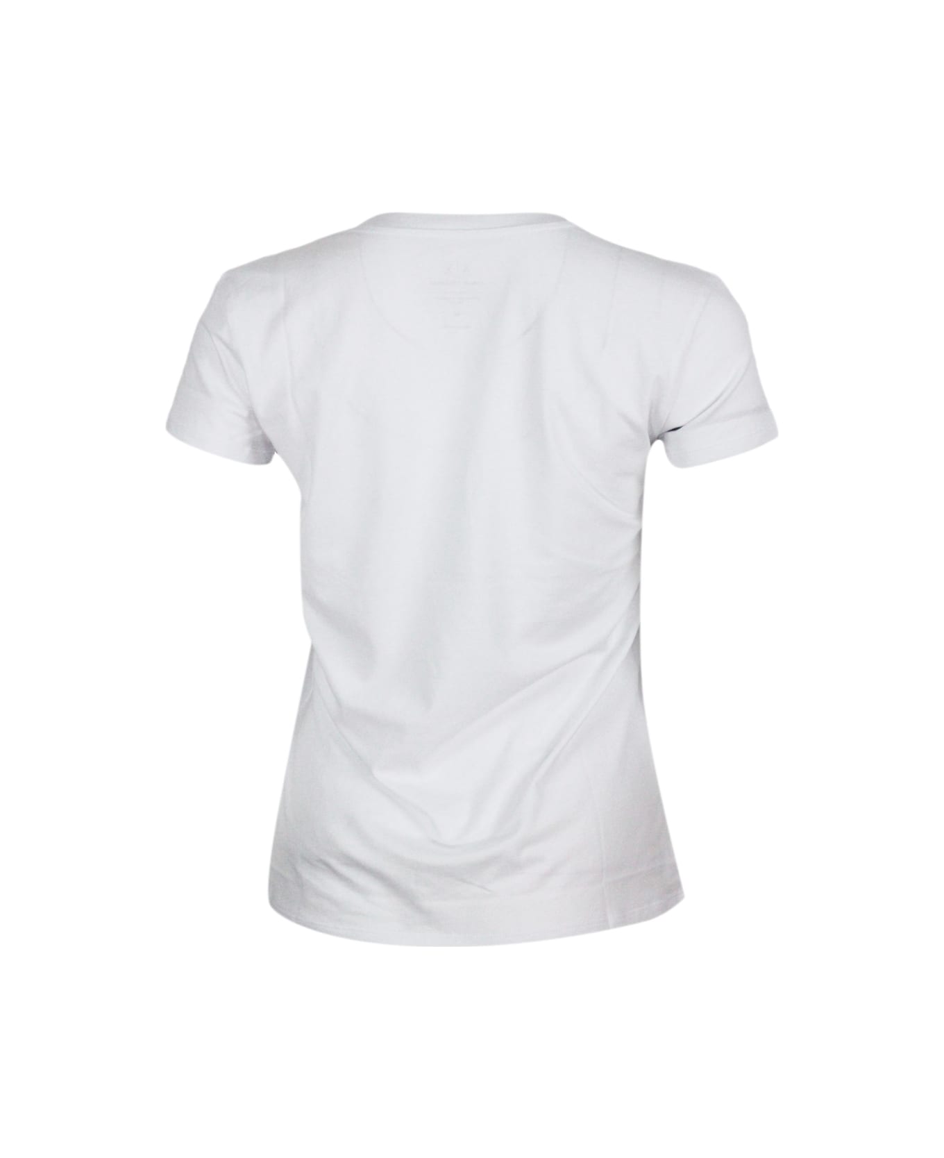 Armani Collezioni Short Sleeve V-neck T-shirt With Logo On The Chest - White Tシャツ