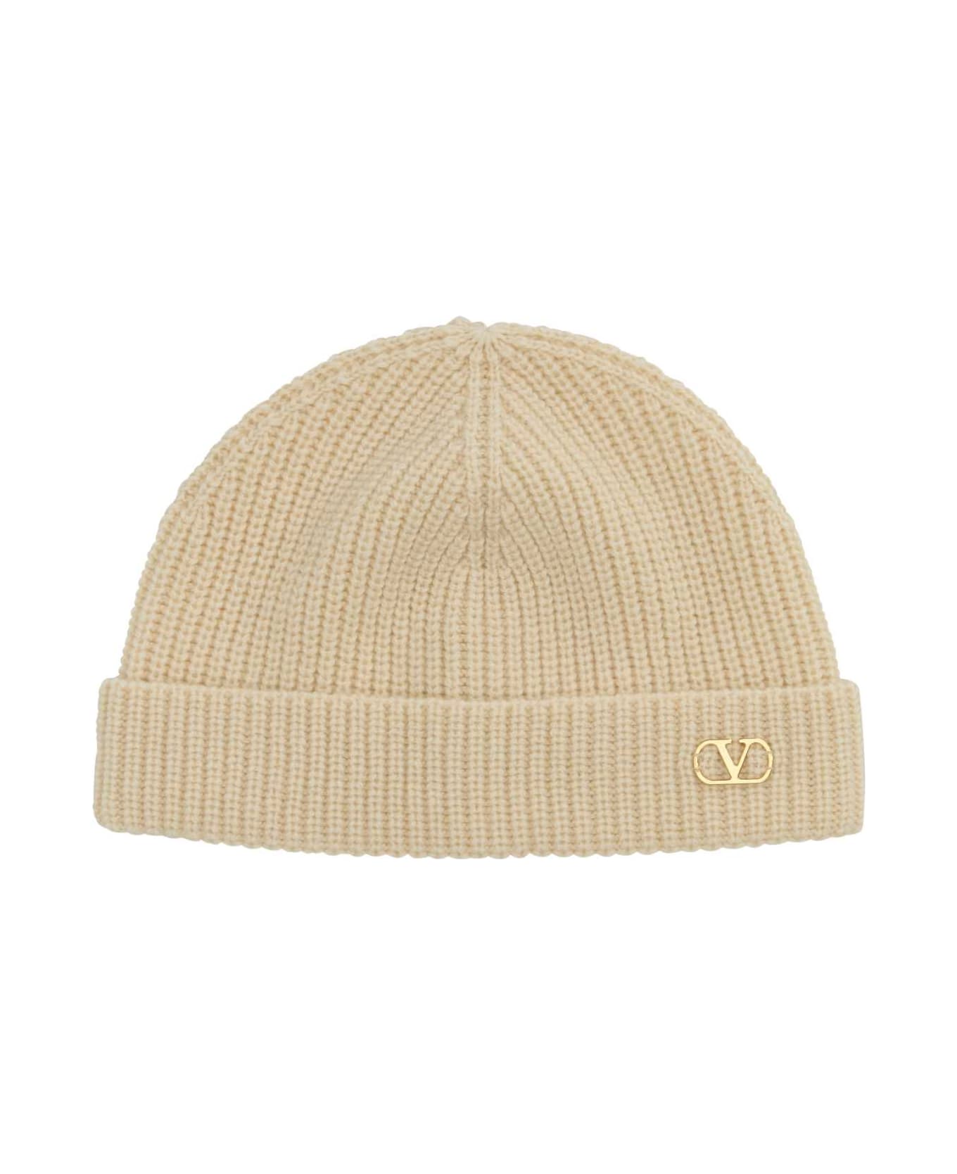 Valentino Garavani Sand Cashmere Beanie Hat - BURRO