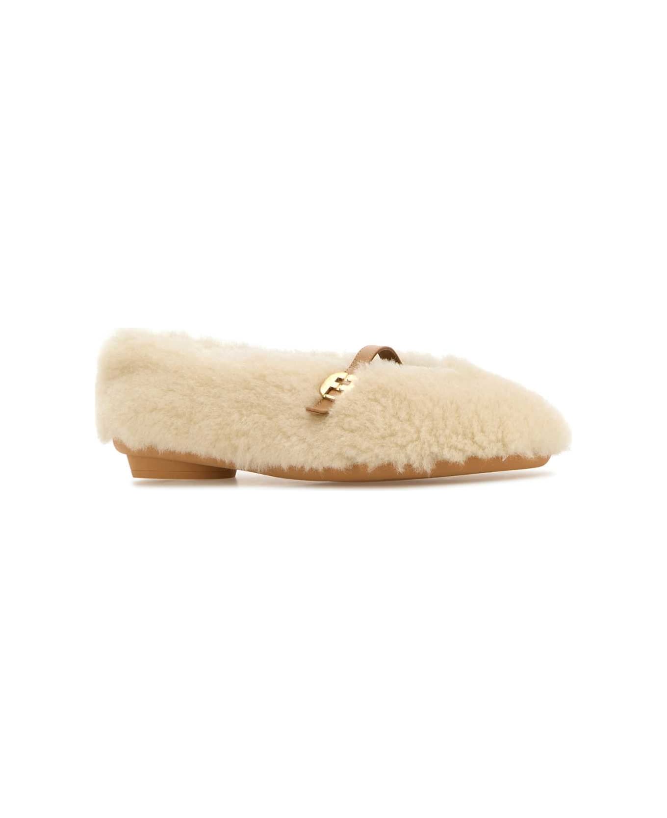 Ferragamo Ivory Shearling Noella Ballerinas - MASCARPONELIGHT