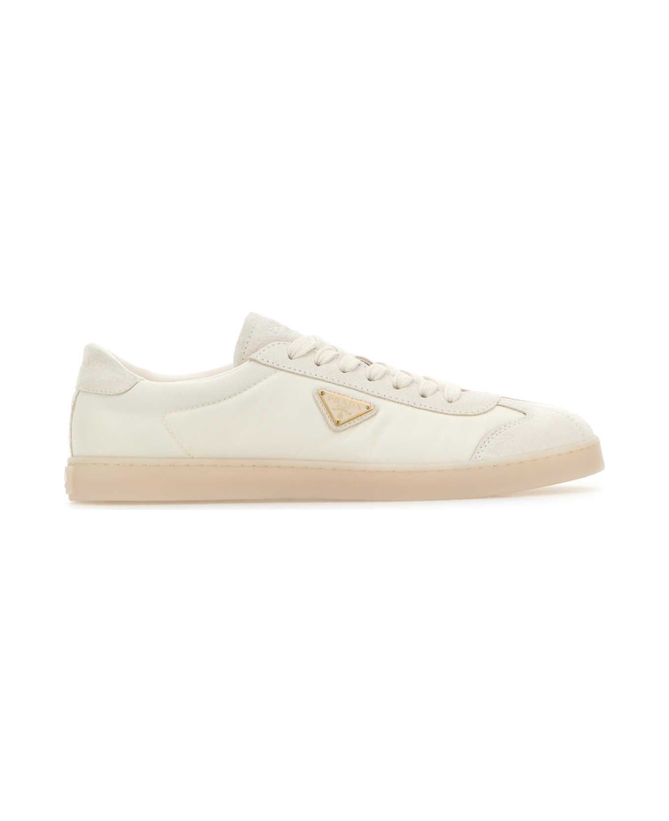 Prada White Re-nylon And Suede Sneakers - AVORIO