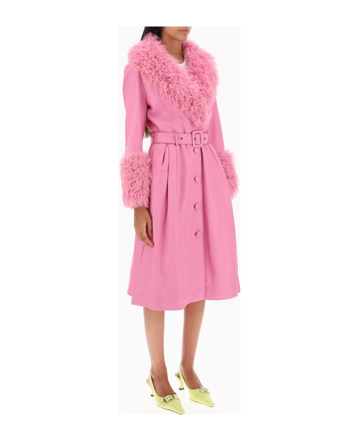 Saks Potts Foxy Leather And Shearling Long Coat - FUCHSIA PINK (Pink)