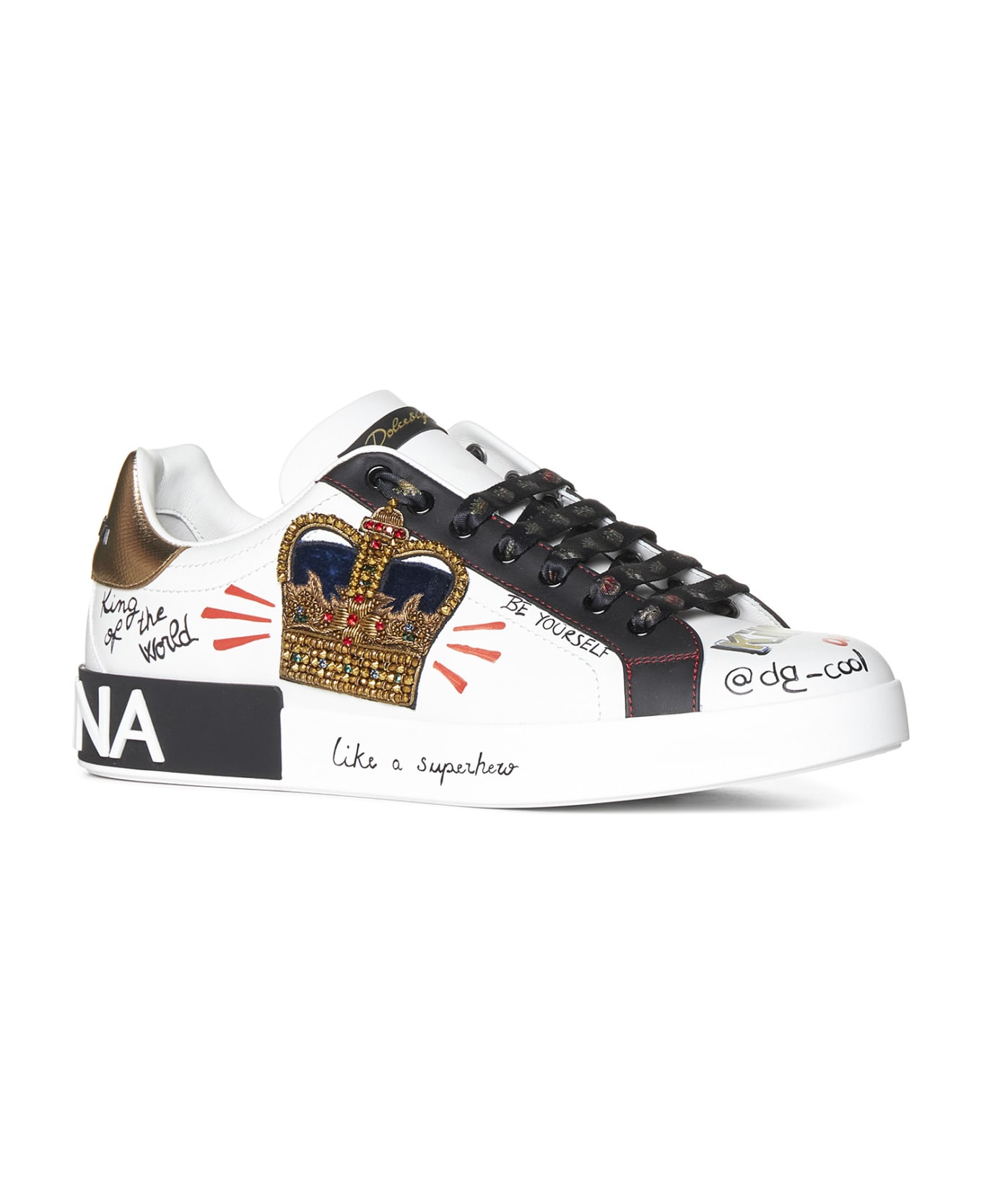 Dolce & Gabbana Portofino Sneakers With Patch And Embroidery - WHITE