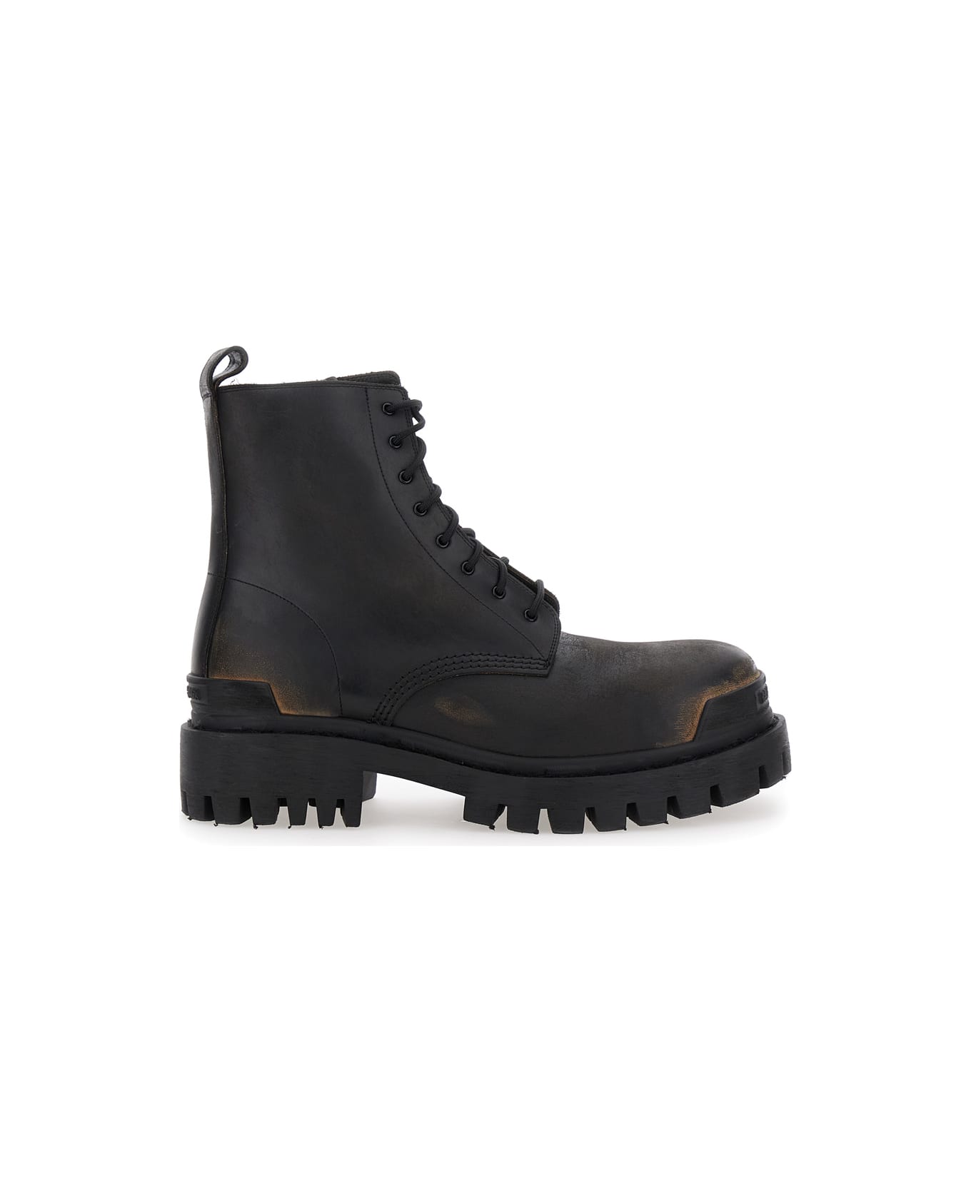 Balenciaga Black Ankle Boots With Embossed Logo And Distressed Effect In Leather Man - Black