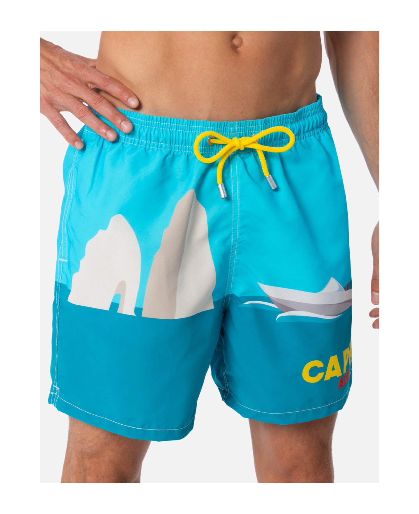 MC2 Saint Barth Man Mid-length Gustavia Swim-shorts With Capri Placed Print - GREEN