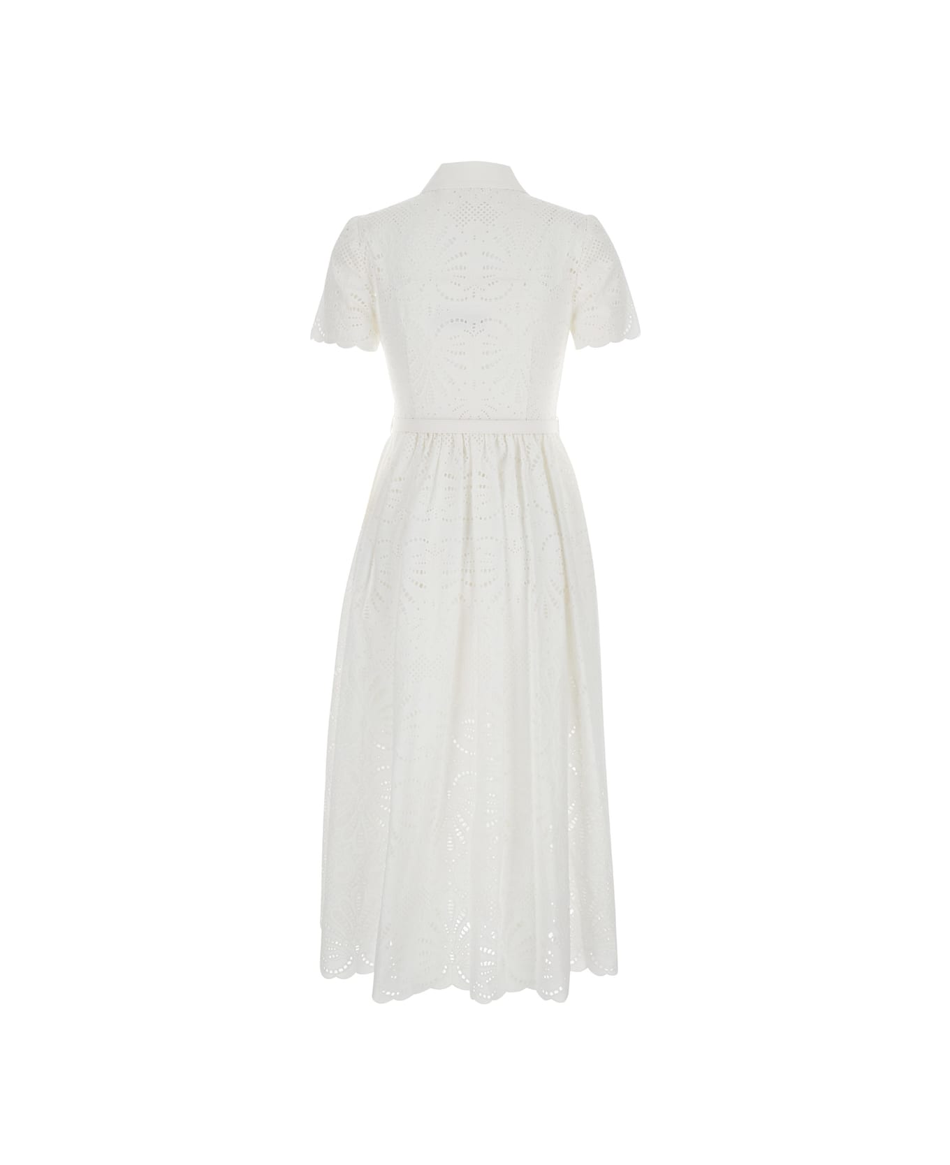 self-portrait White Chemisier Long Dress In Broderie Anglaise Woman - White ワンピース＆ドレス