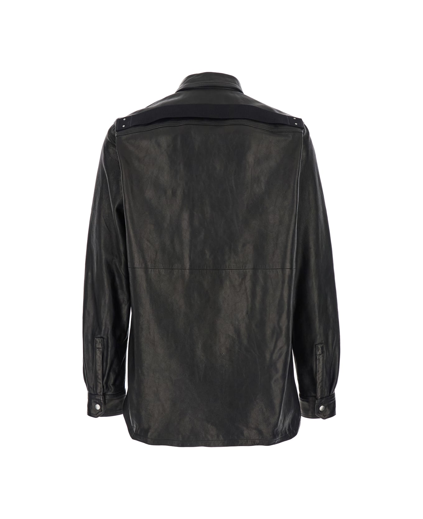 Rick Owens Black Jacket With Classic Collar In Leather Man - Black