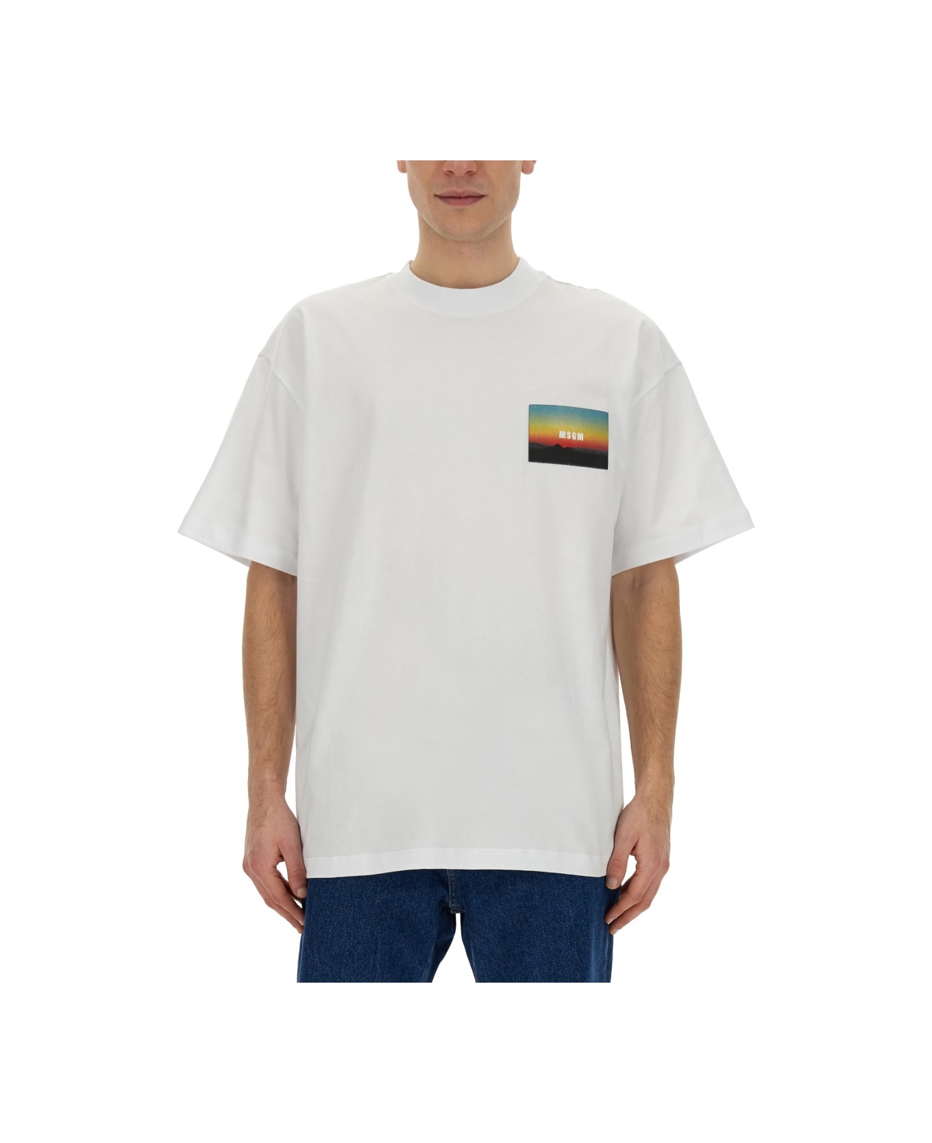 MSGM T-shirt With "sunset" Patch Application - WHITE