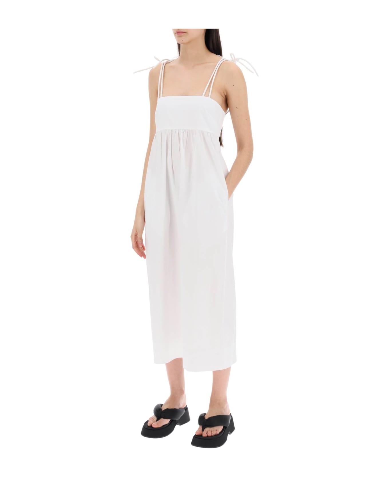 Ganni Bow Midi Dress - BRIGHT WHITE (White)