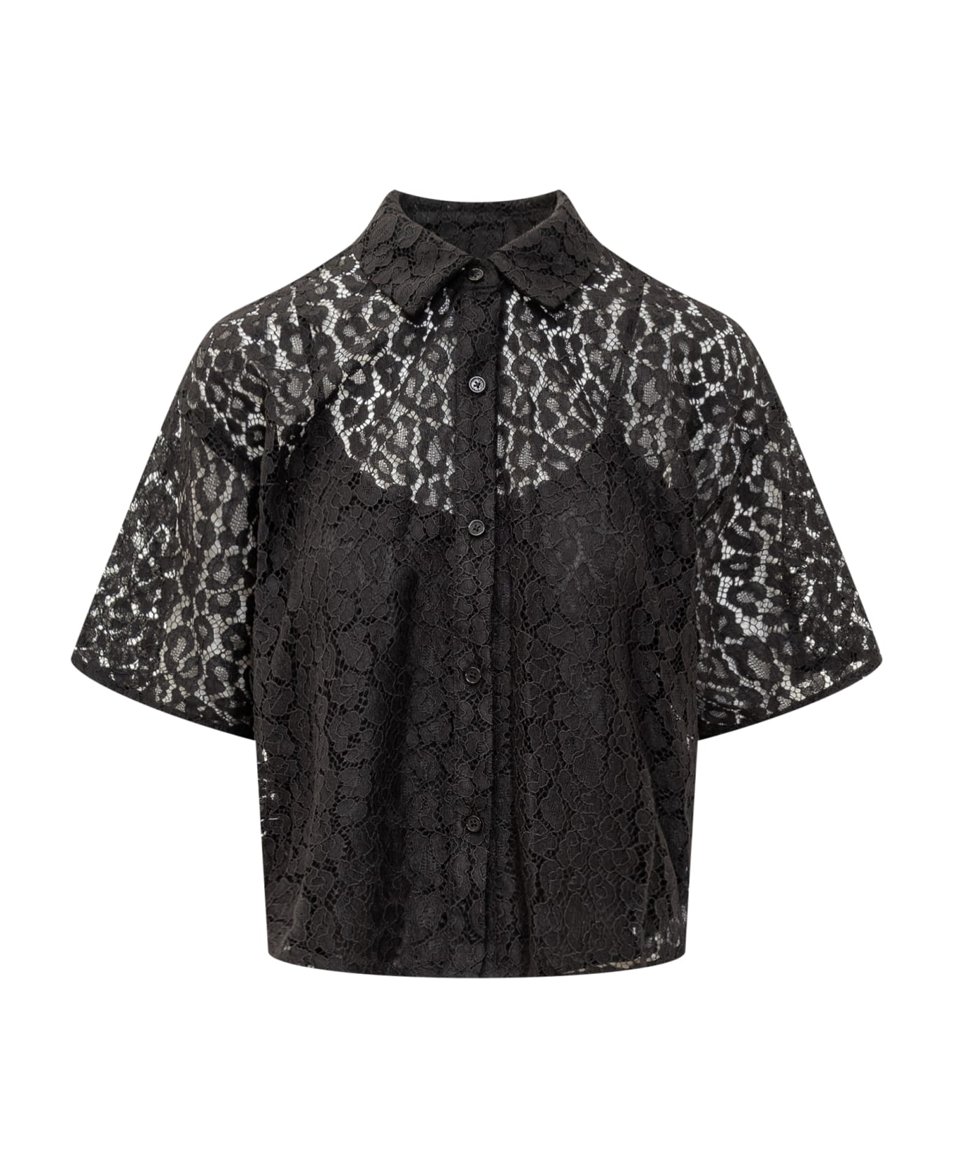 MICHAEL Michael Kors Lace Crop Down Shirt - BLACK シャツ