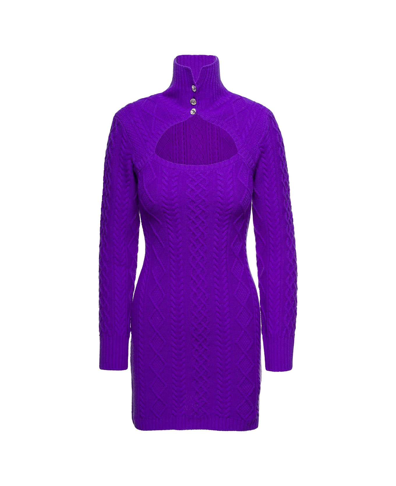 Eleonora Gottardi Purple Cable Knit Mini Dress With Cut-out Detail In Cashmere And Wool Woman Eleonora Gottardi - Violet
