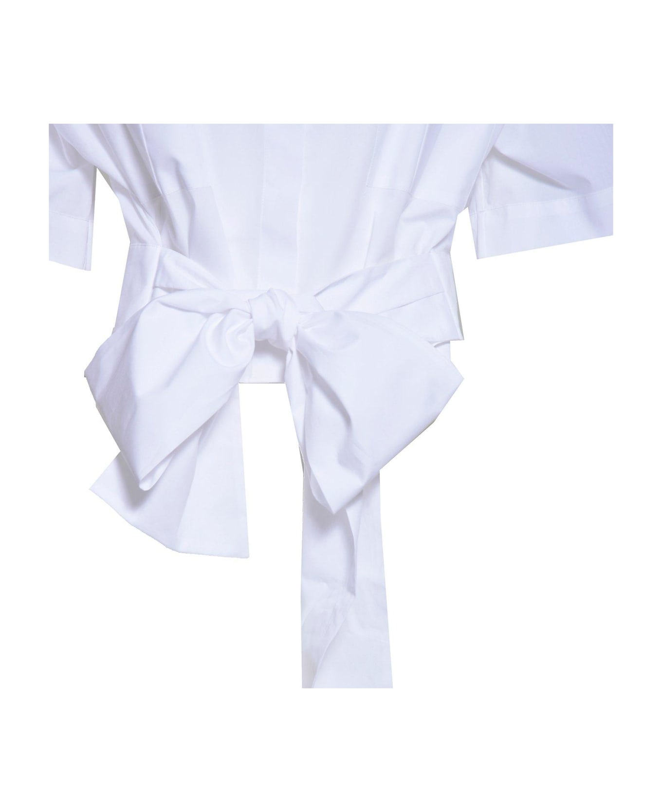 MSGM Pussy Bow Detailed Cropped Shirt - Bianco