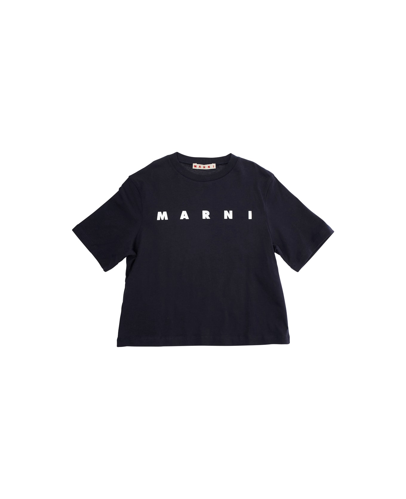 Marni Blue T-shirt With Logo Printed On The Front In Cotton Girl - Blu