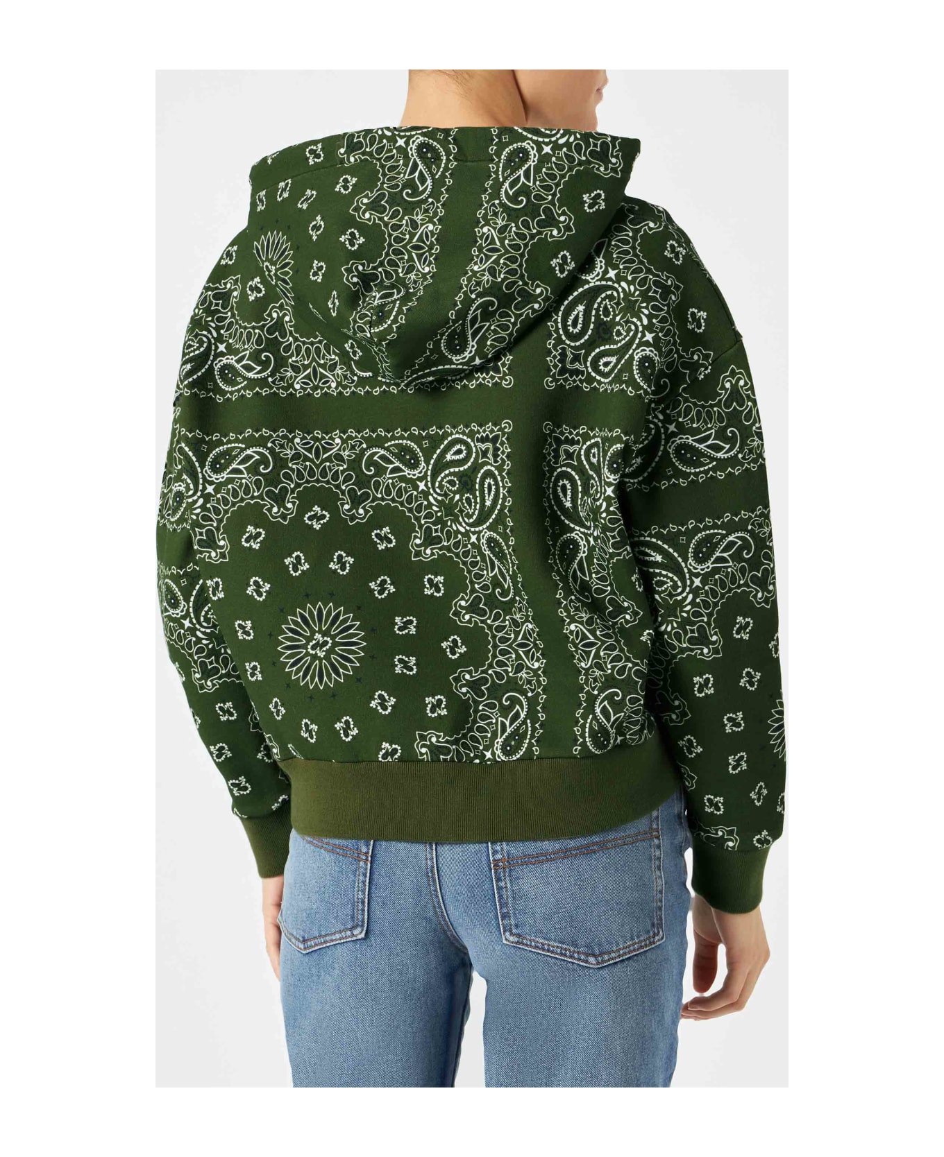 MC2 Saint Barth Woman Hooded Fleece Sweatshirt With Bandanna Print - GREEN