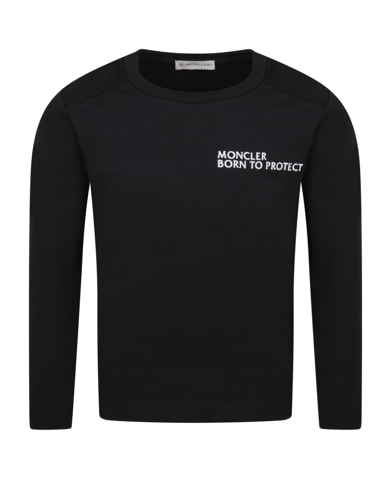 Moncler Black T-shirt For Kids With Logo - BLACK Tシャツ＆ポロシャツ
