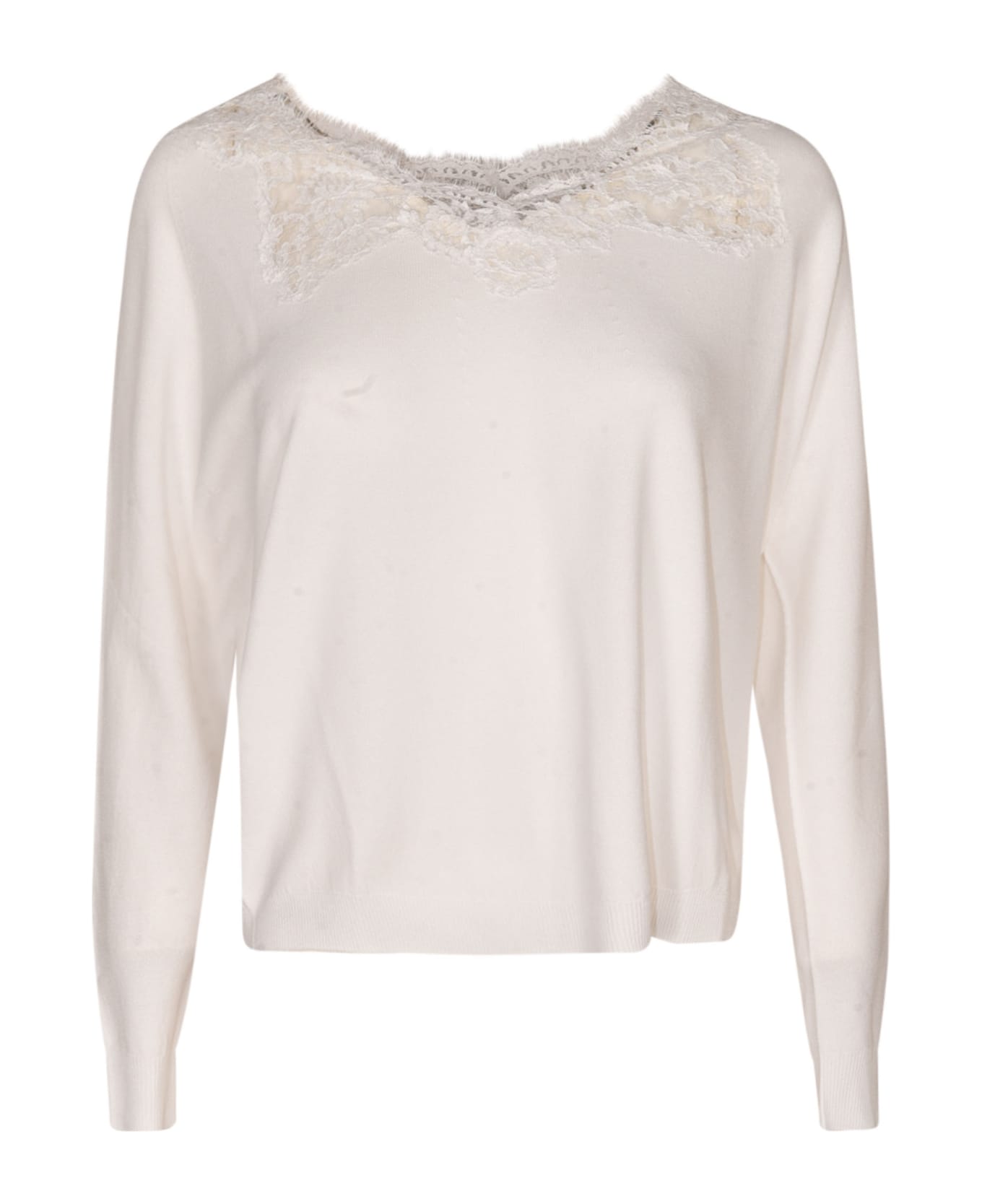 Ermanno Scervino Lace Paneled Ribbed Sweatshirt - White