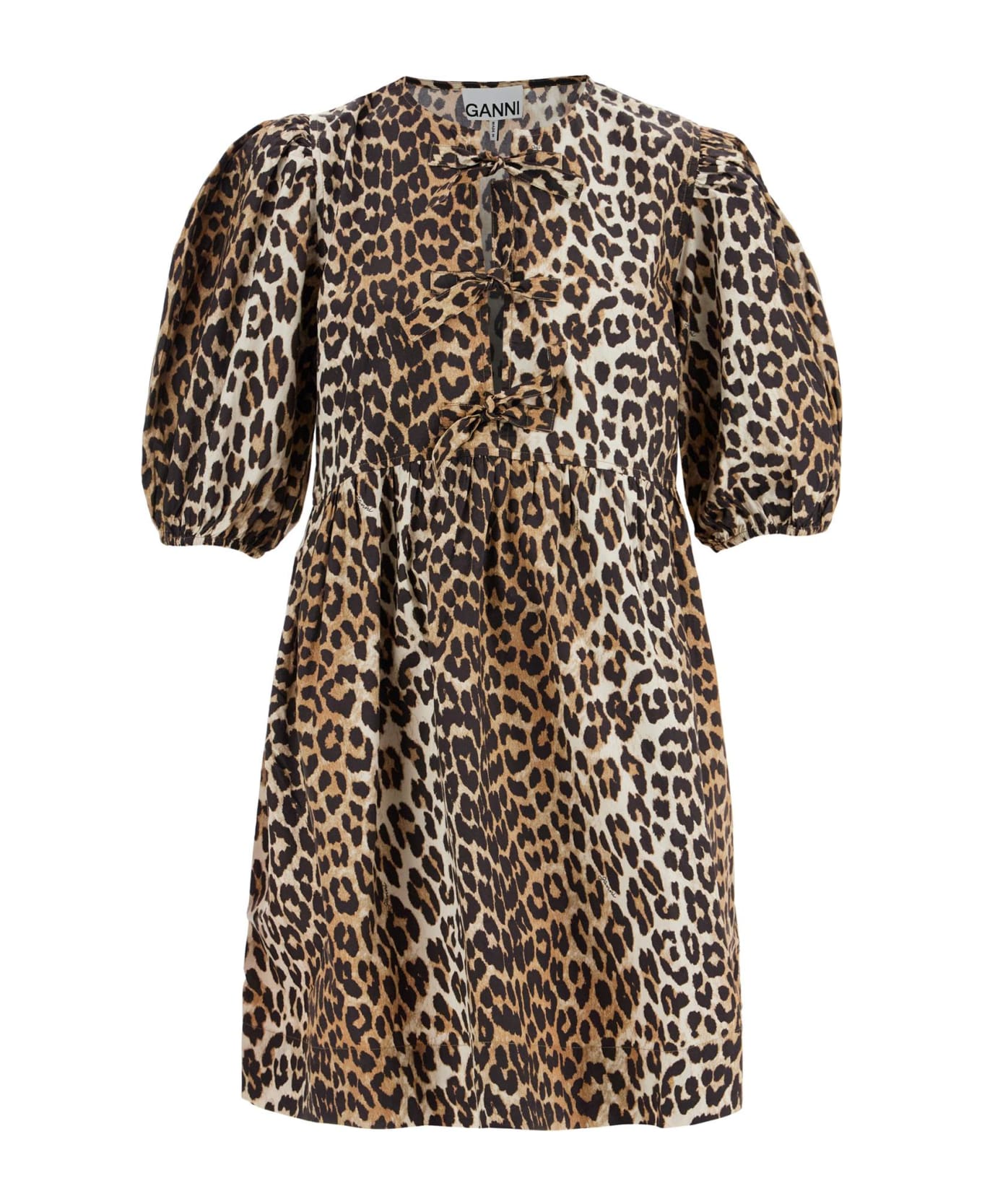 Ganni Organic Cotton Smocked Skirt - LEOPARD (Beige)
