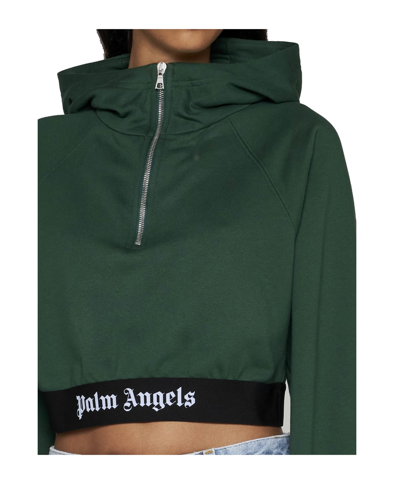 Palm Angels Logo Tape Zipped Sweatshirt - Forest green bla