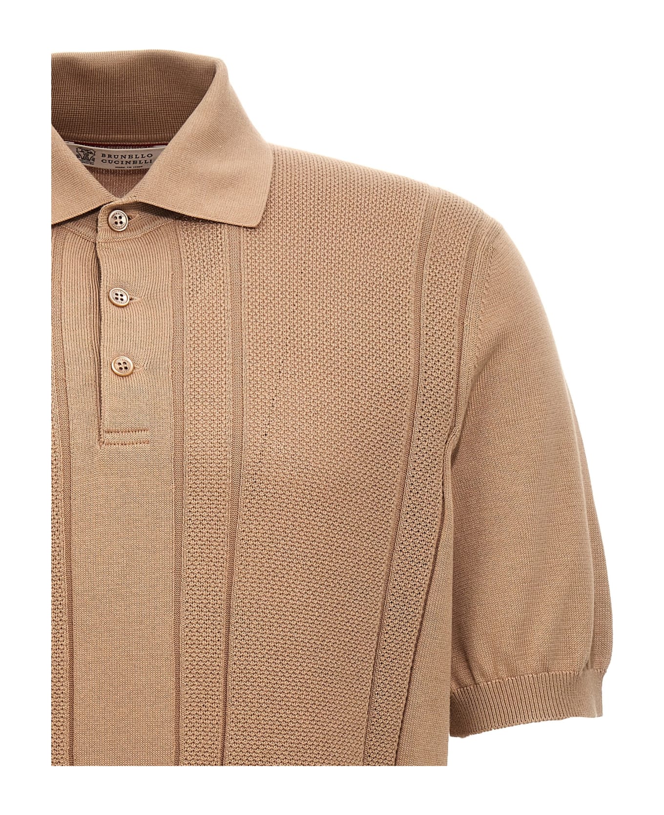 Brunello Cucinelli Cotton Knit Polo Shirt - Beige