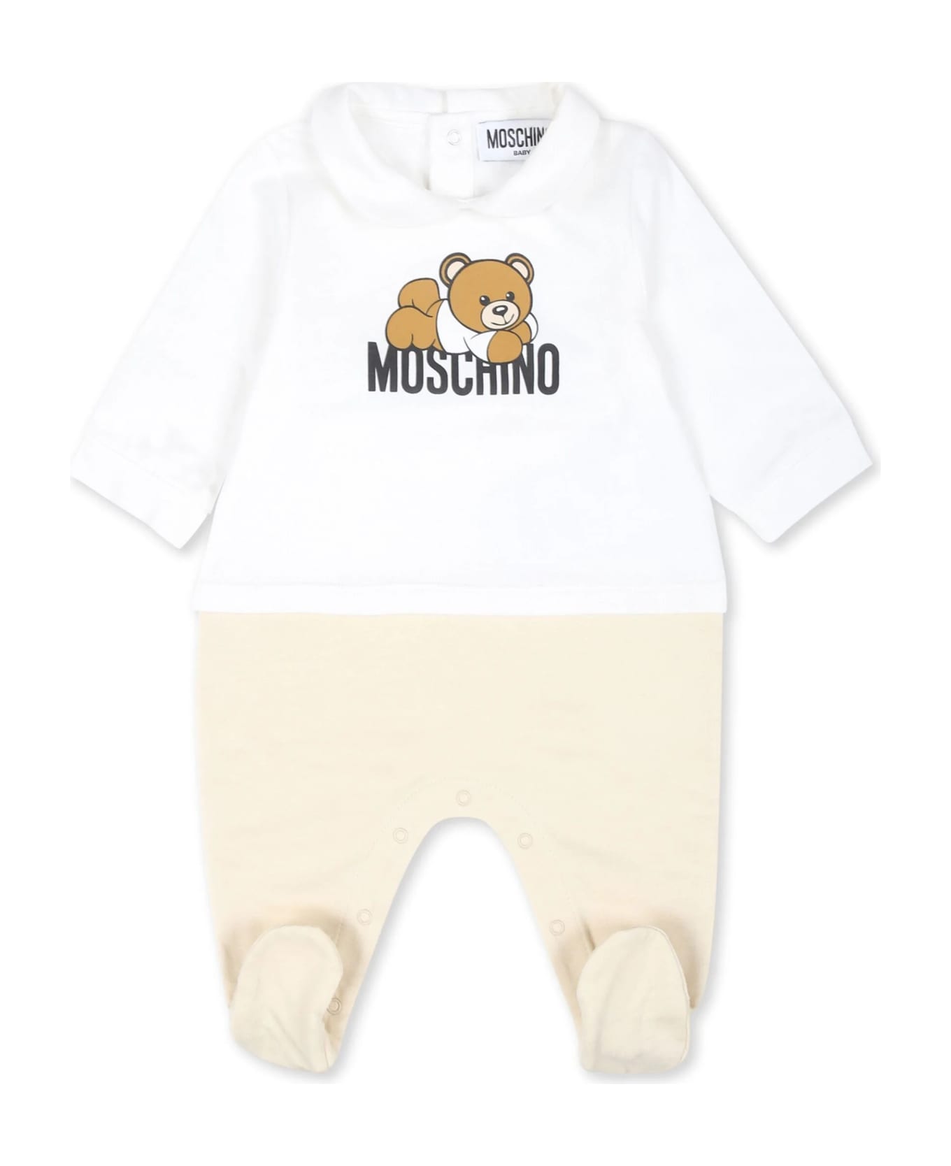 Moschino White And Beige Playsuit With Moschino Teddy Bear Print - White