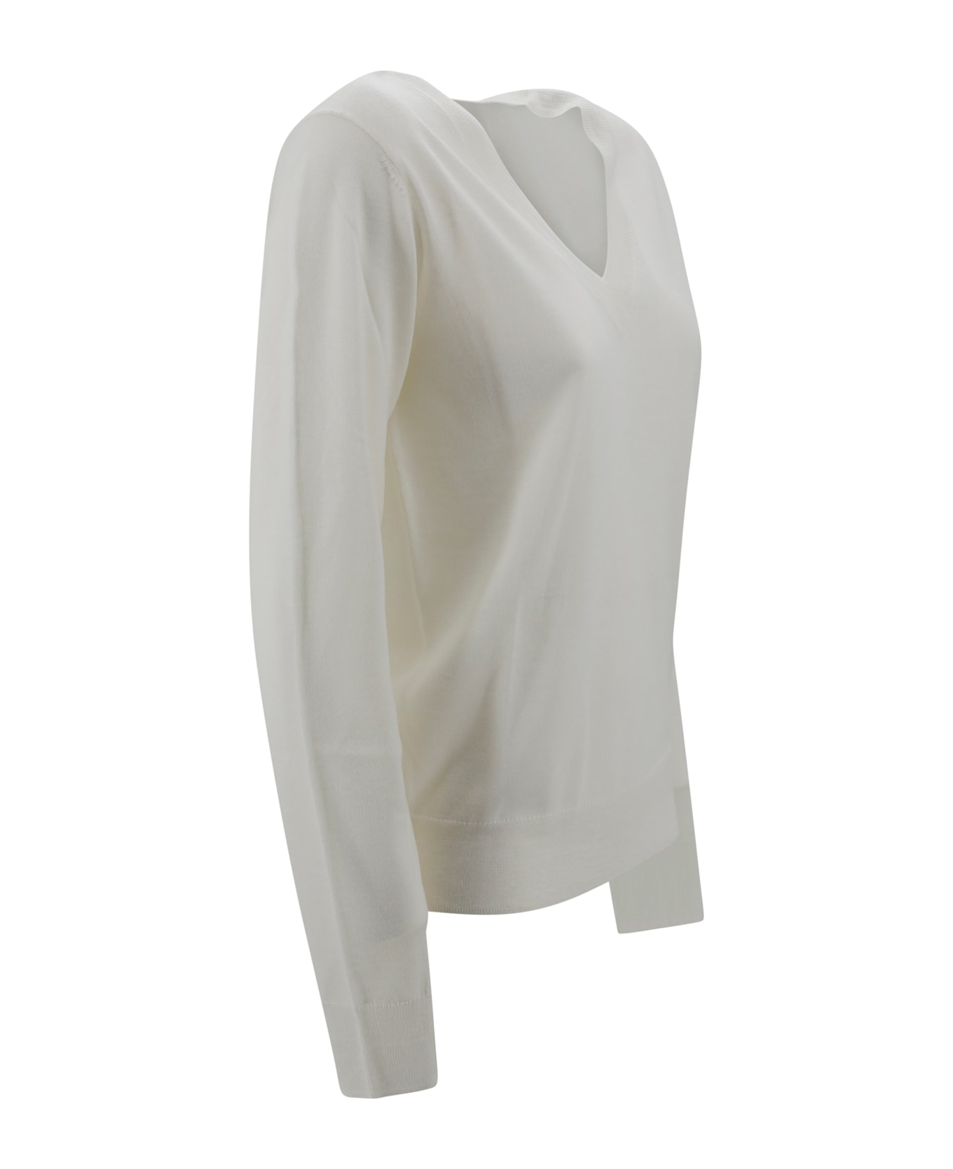 Parosh V-neck Long-sleeved Jersey - Cream