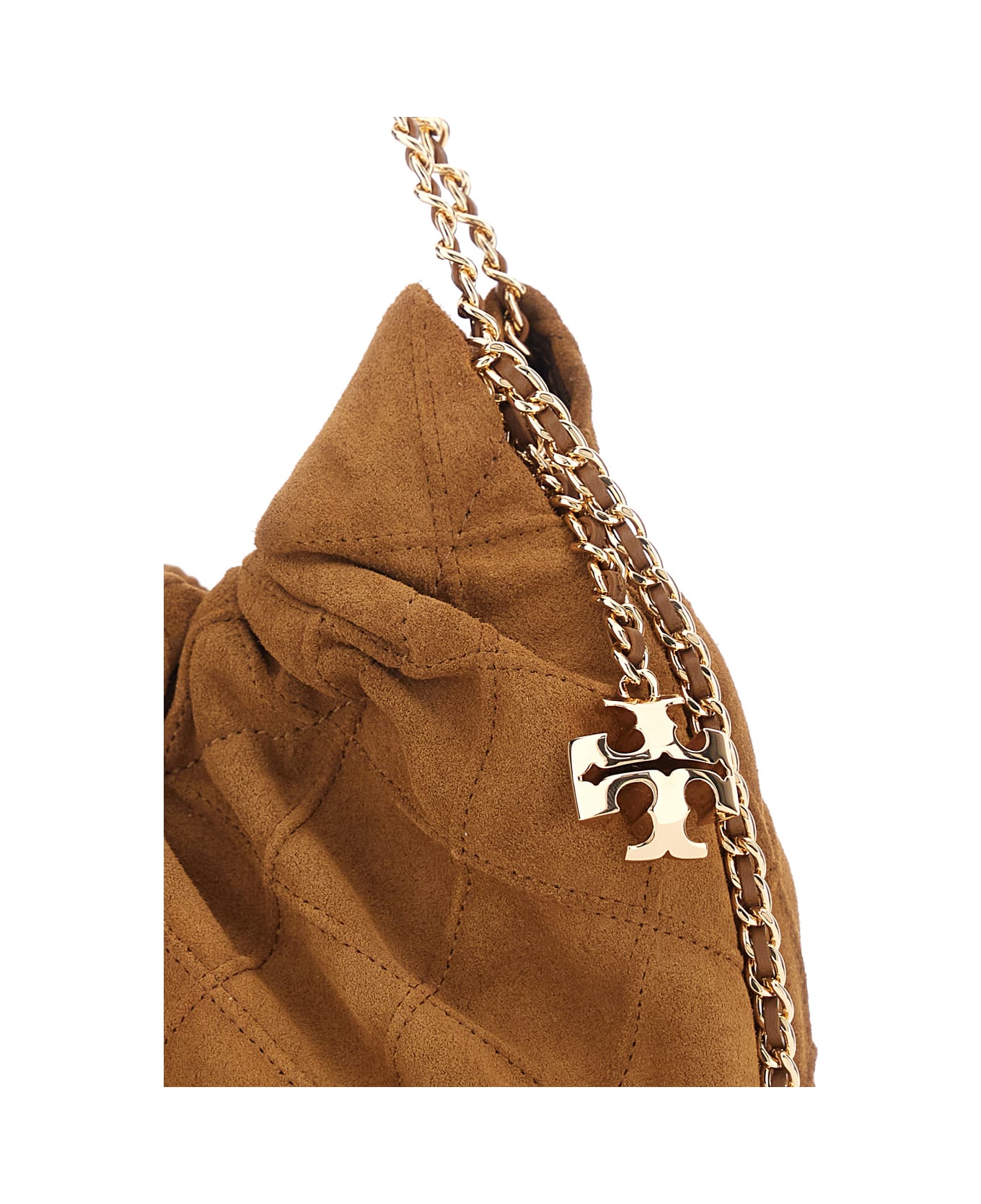 Tory Burch 'fleming Mini' Brown Shoulder Bag With Chain Strap And Metallic Pendant With Logo In Suede Woman - Brown