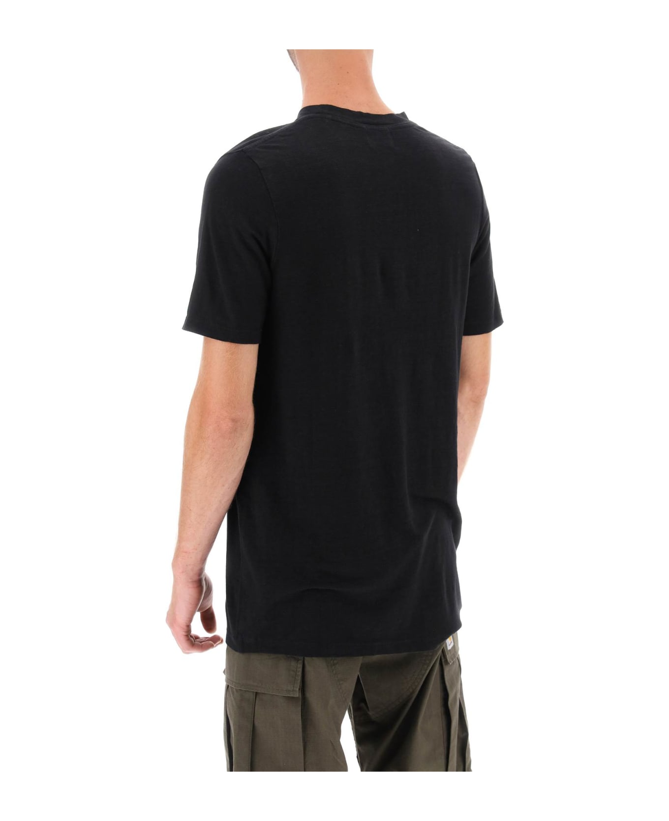 Isabel Marant Linen T-shirt With Flocked Logo - Black