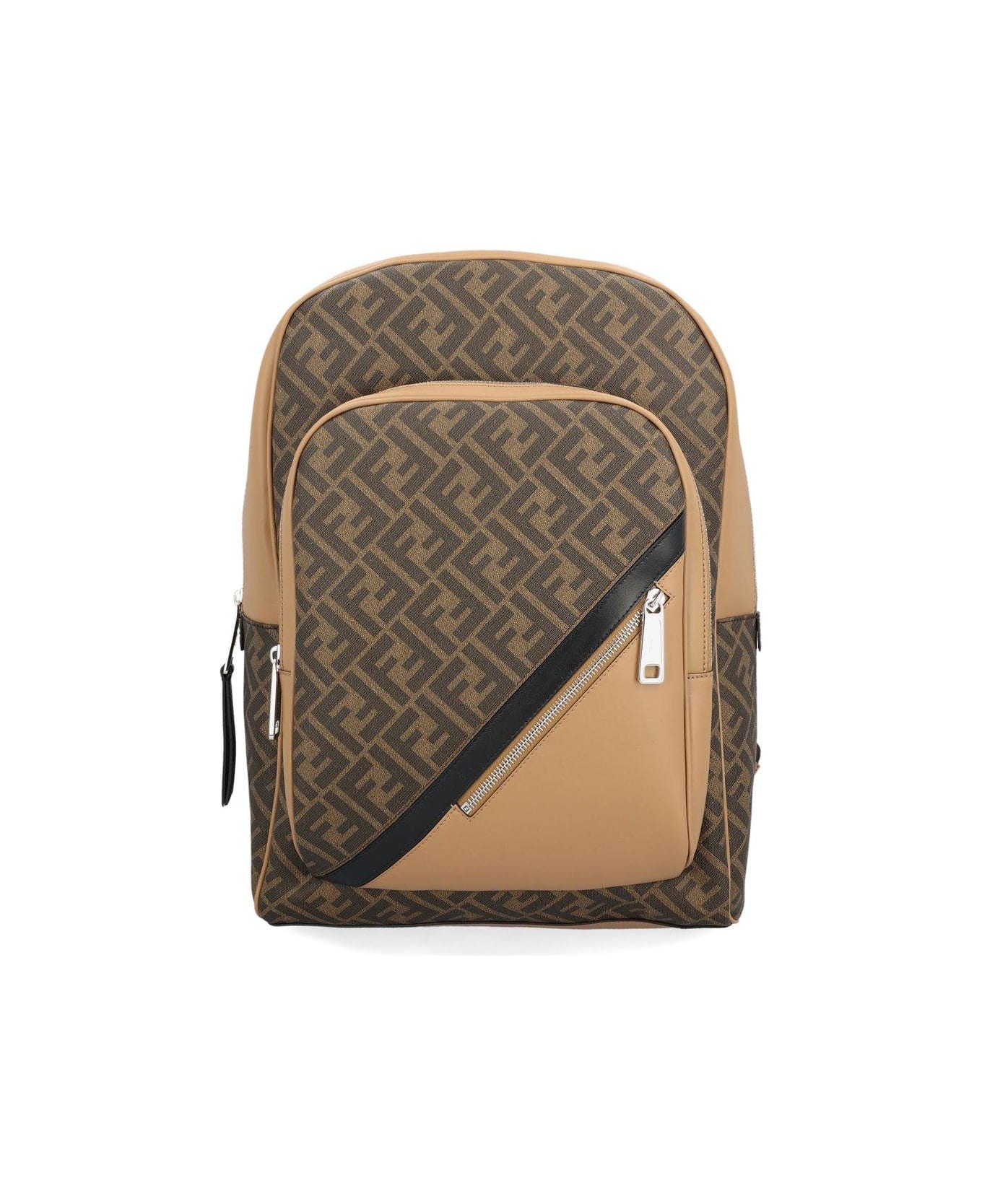 Fendi Ff Motif Zipped Backpack - Tbmr+nero+sand+p