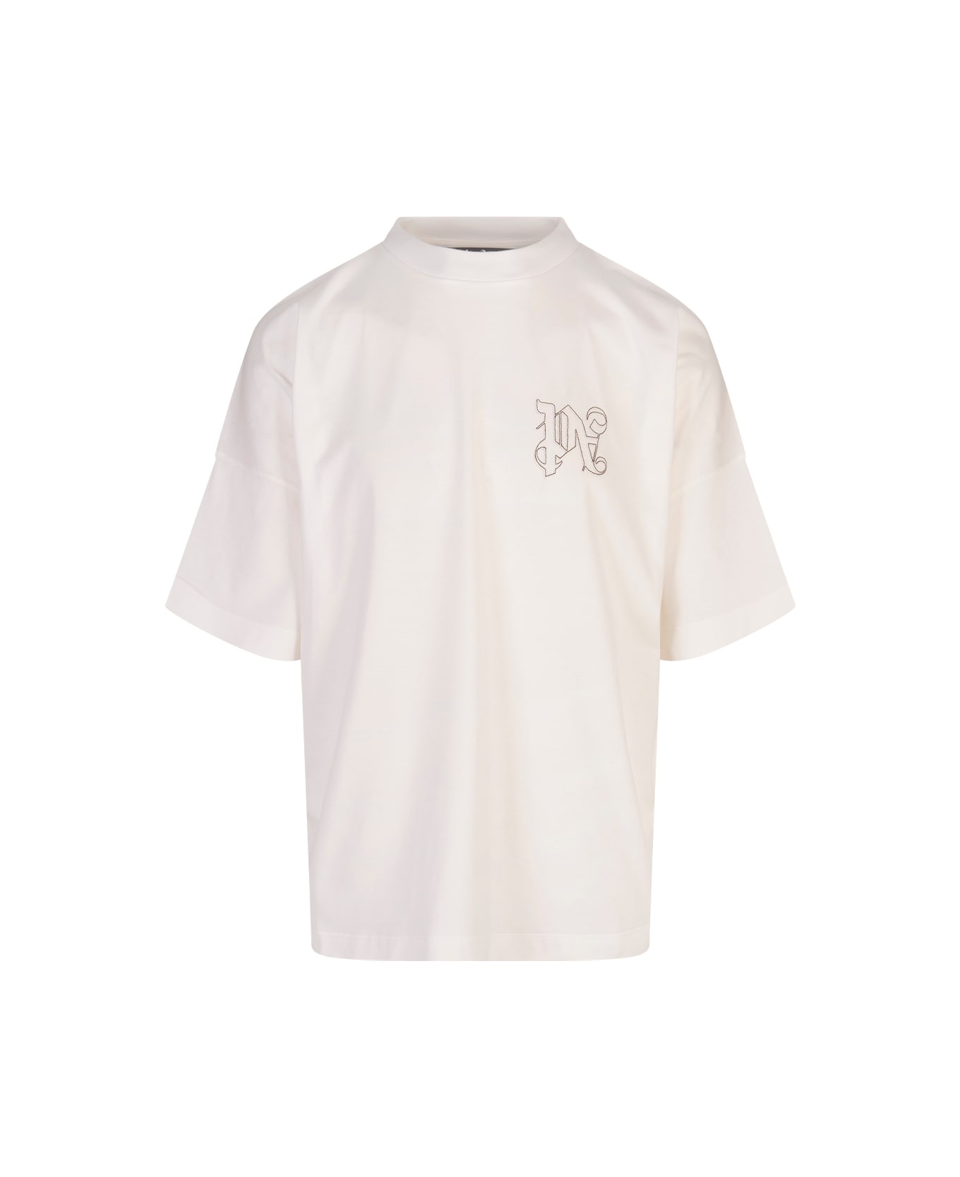 Palm Angels White T-shirt With Embroidered Monogram - White