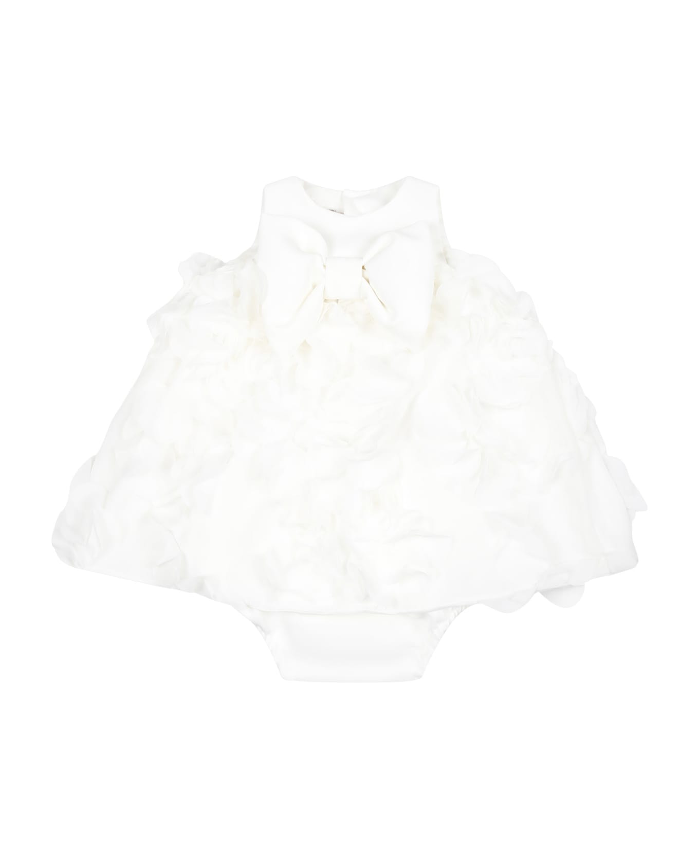 La stupenderia White Dress For Baby Girl With Bow - White