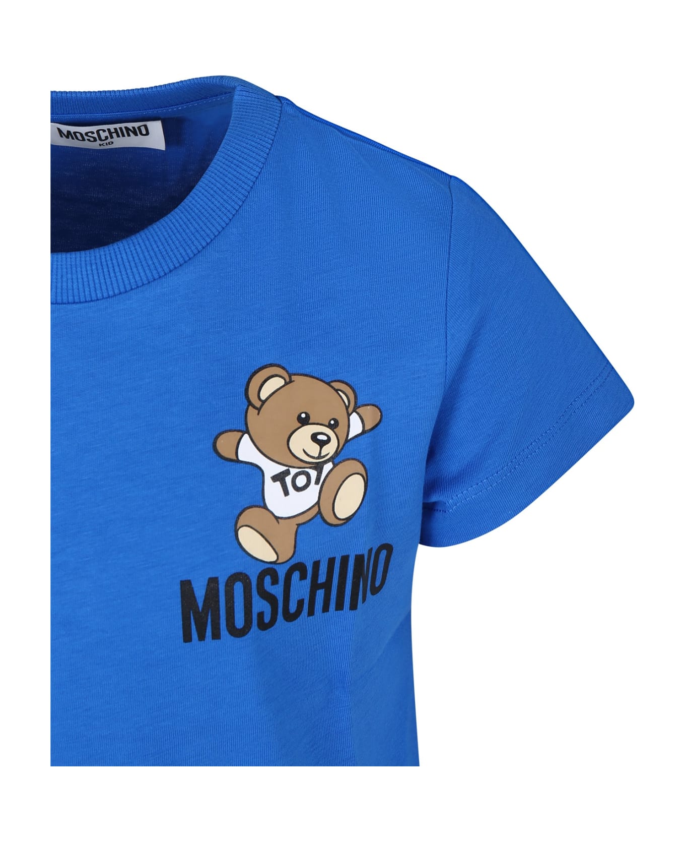 Moschino Light Blue T-shirt For Kids With Teddy Bear And Logo - Victoria Blue