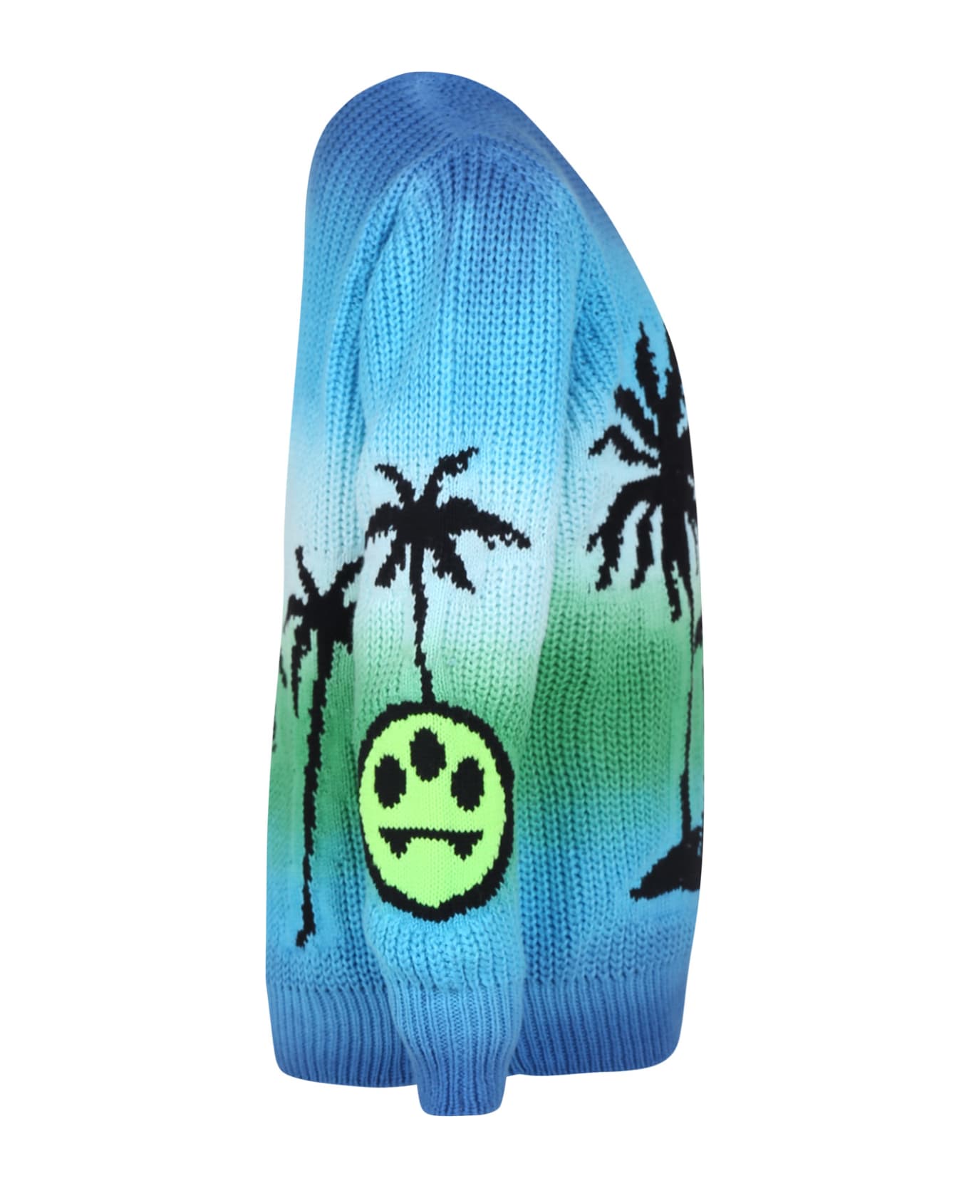 Barrow Light Blue Cotton Sweater For Kids With Smiley And Palm Trees - Light Blue