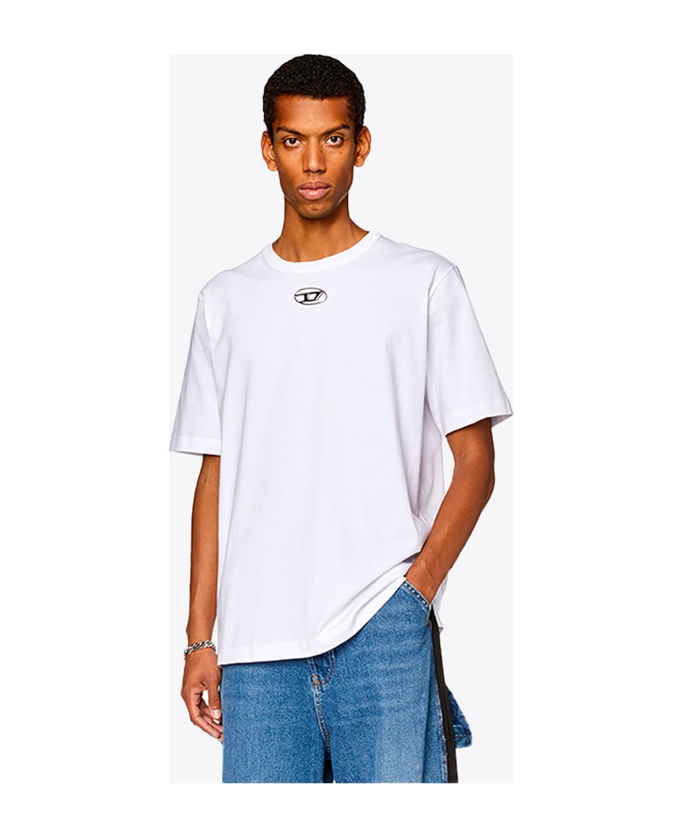 Diesel T-just-od White cotton t-shirt with Oval-D rubber logo - T Just Od - Bianco