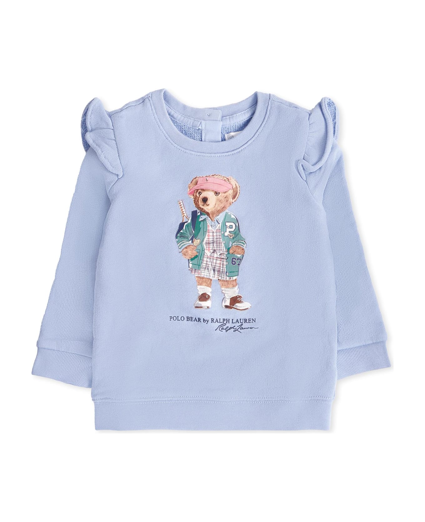 Ralph Lauren Light Blue Sweatshirt For Baby Girl With Polo Bear - Light Blue