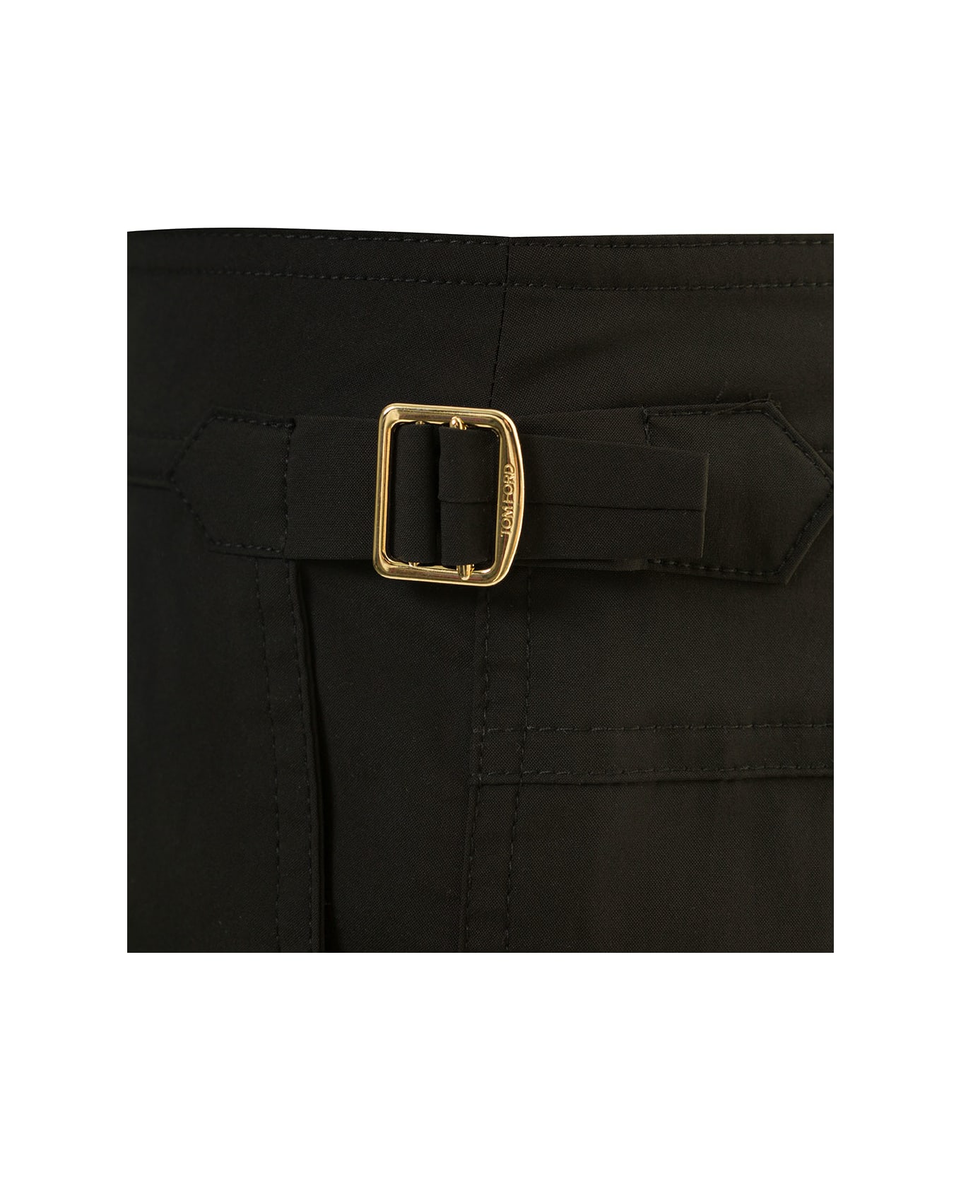 Tom Ford Black Swim Shorts With Side Buckle In Polyester Man - BLACK