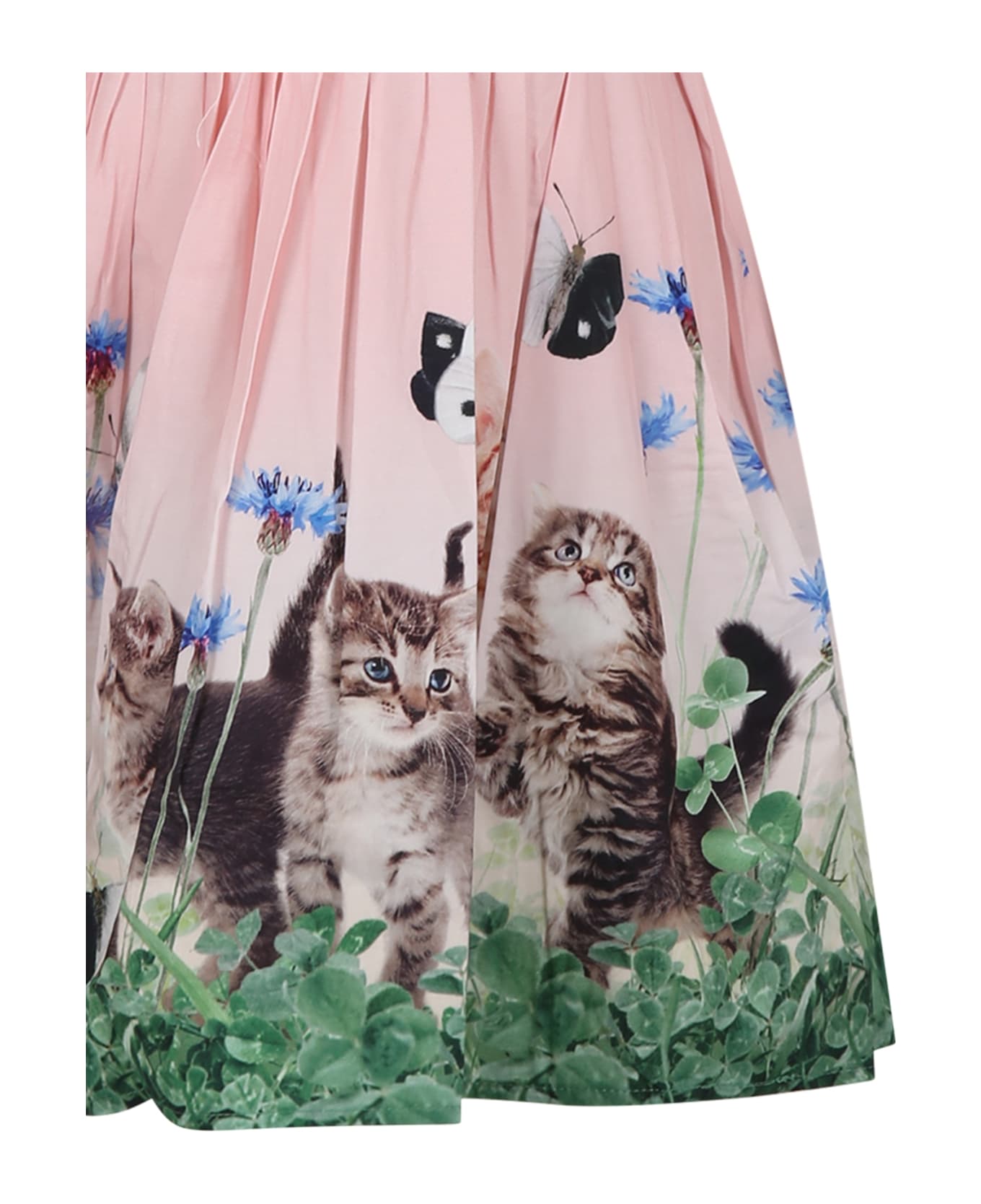 Molo Pink Dress For Girl With Cat Print - Pink ワンピース＆ドレス