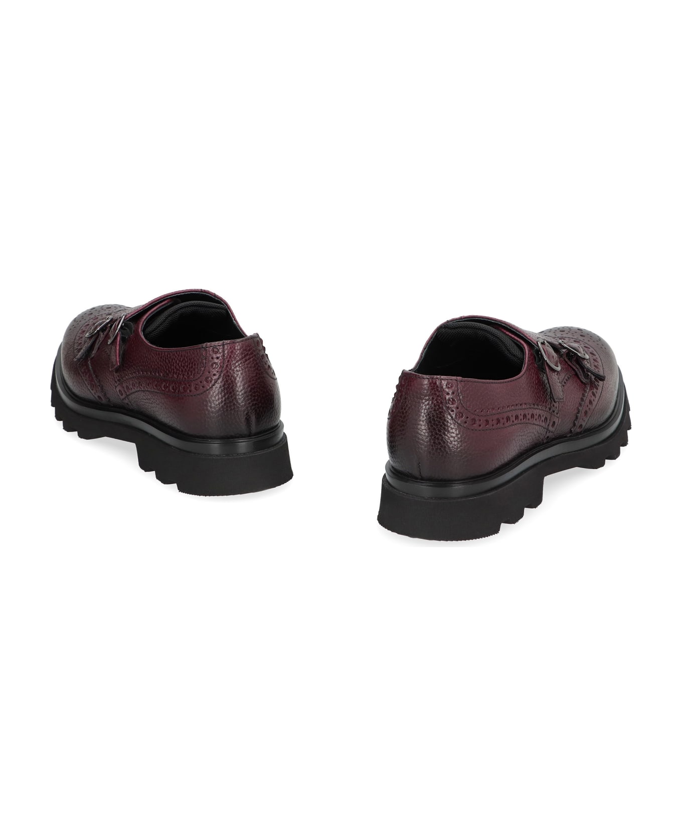 Doucal's Elen Leather Monk-strap - Red-purple or grape ローファー＆デッキシューズ