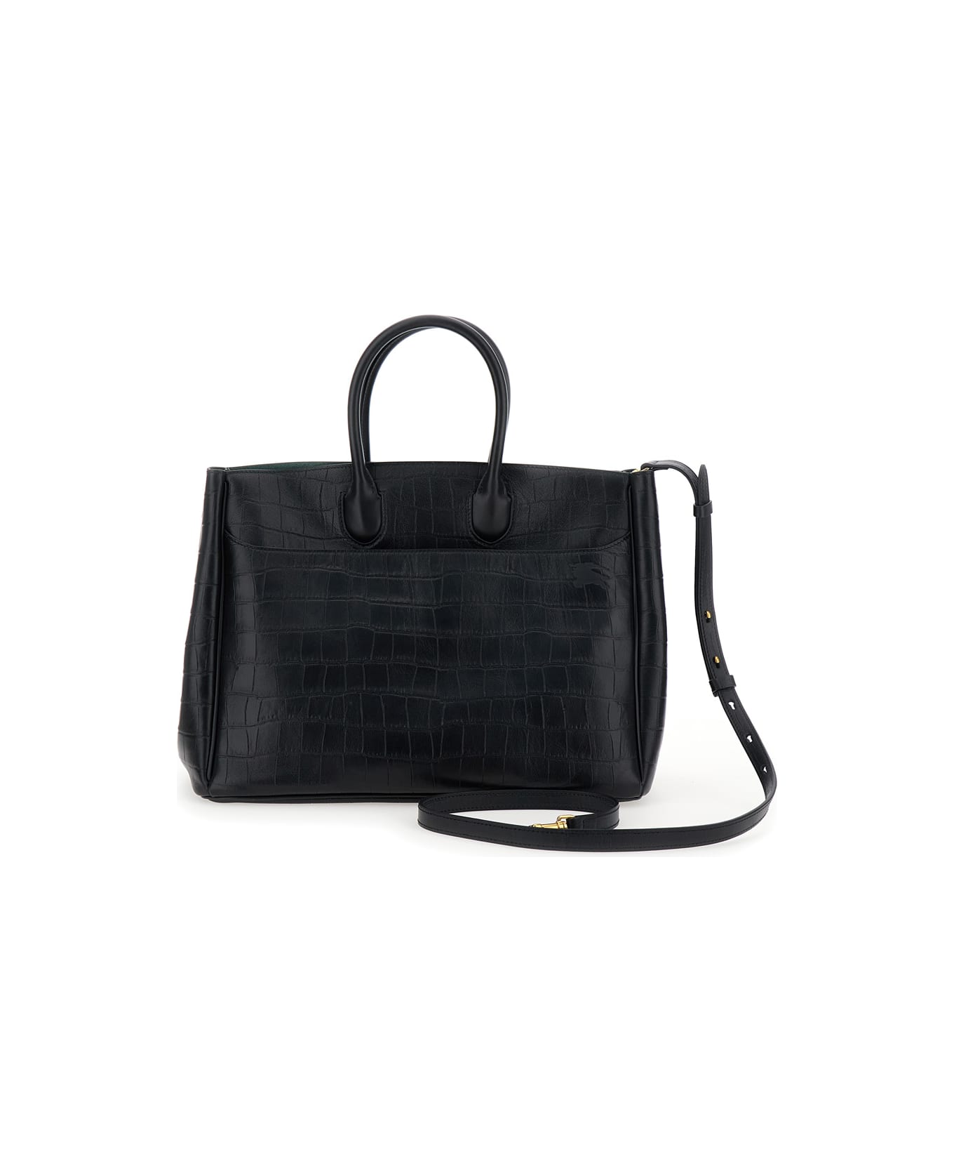 Burberry 
rocking Horse
 Black Handbag With Metallic Logo Detail In Leather Woman - Black