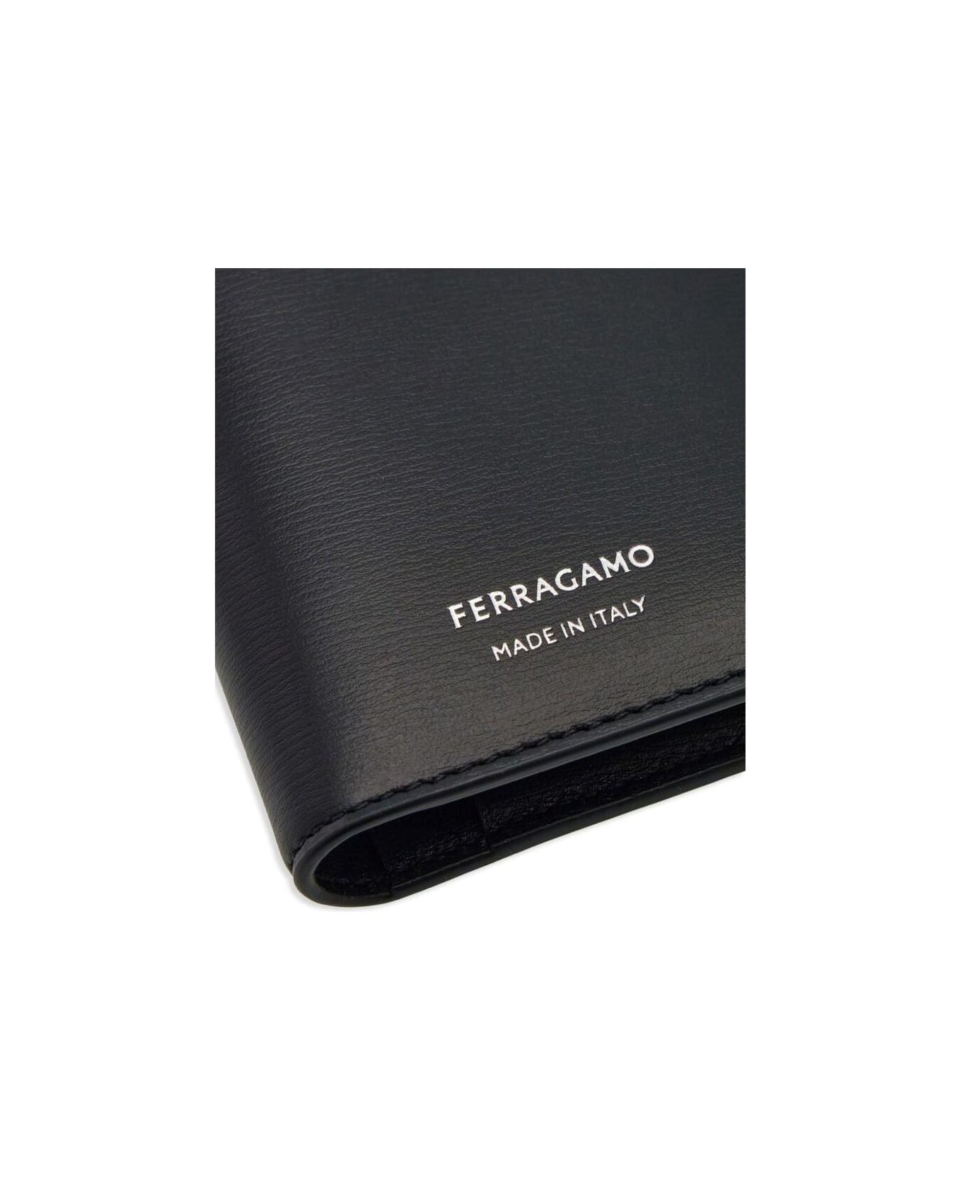 Ferragamo Logo Stamp Bi-fold Wallet - BLACK