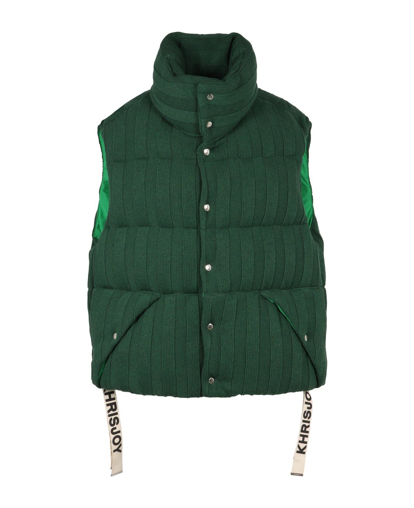 Khrisjoy Button-up Knit Puffer Vest - Emerald