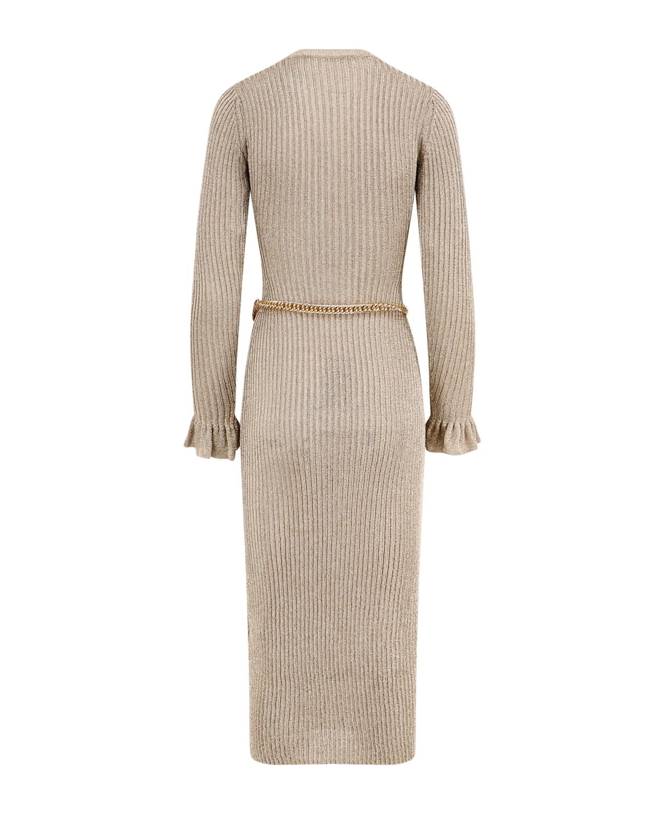 self-portrait Ribbed Lurex Knit Midi Dress - Golden
