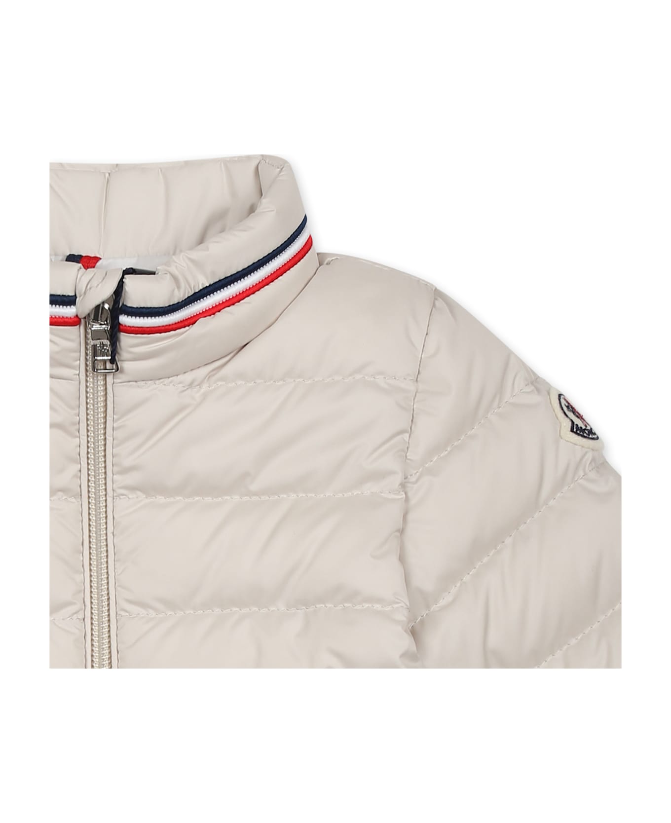 Moncler Ivory Down Jacket For Baby Boy With Logo - Ivory