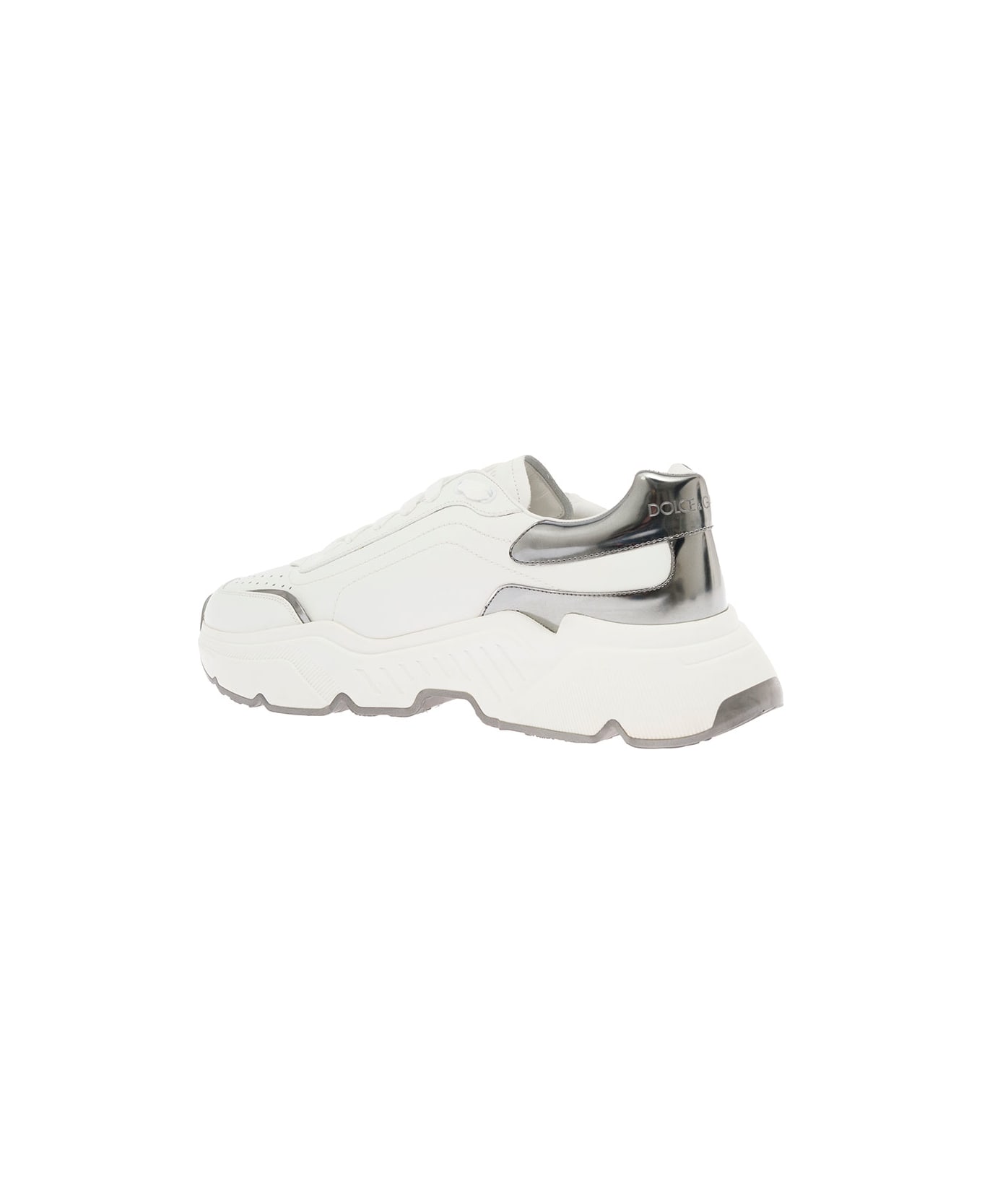 Dolce & Gabbana Man's Daymaster  White And Silver Leather  Sneakers - White