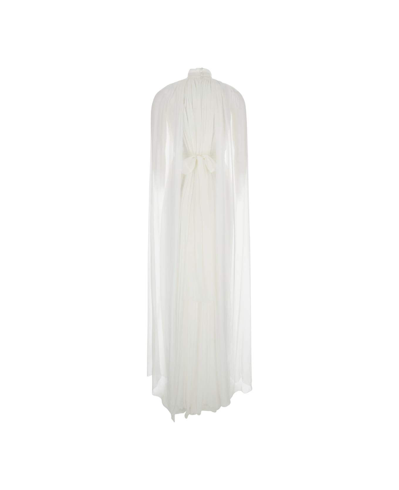 Alberta Ferretti Long White Pleated Dress With Criss-cross Detail In Silk Chiffon Woman - White ワンピース＆ドレス