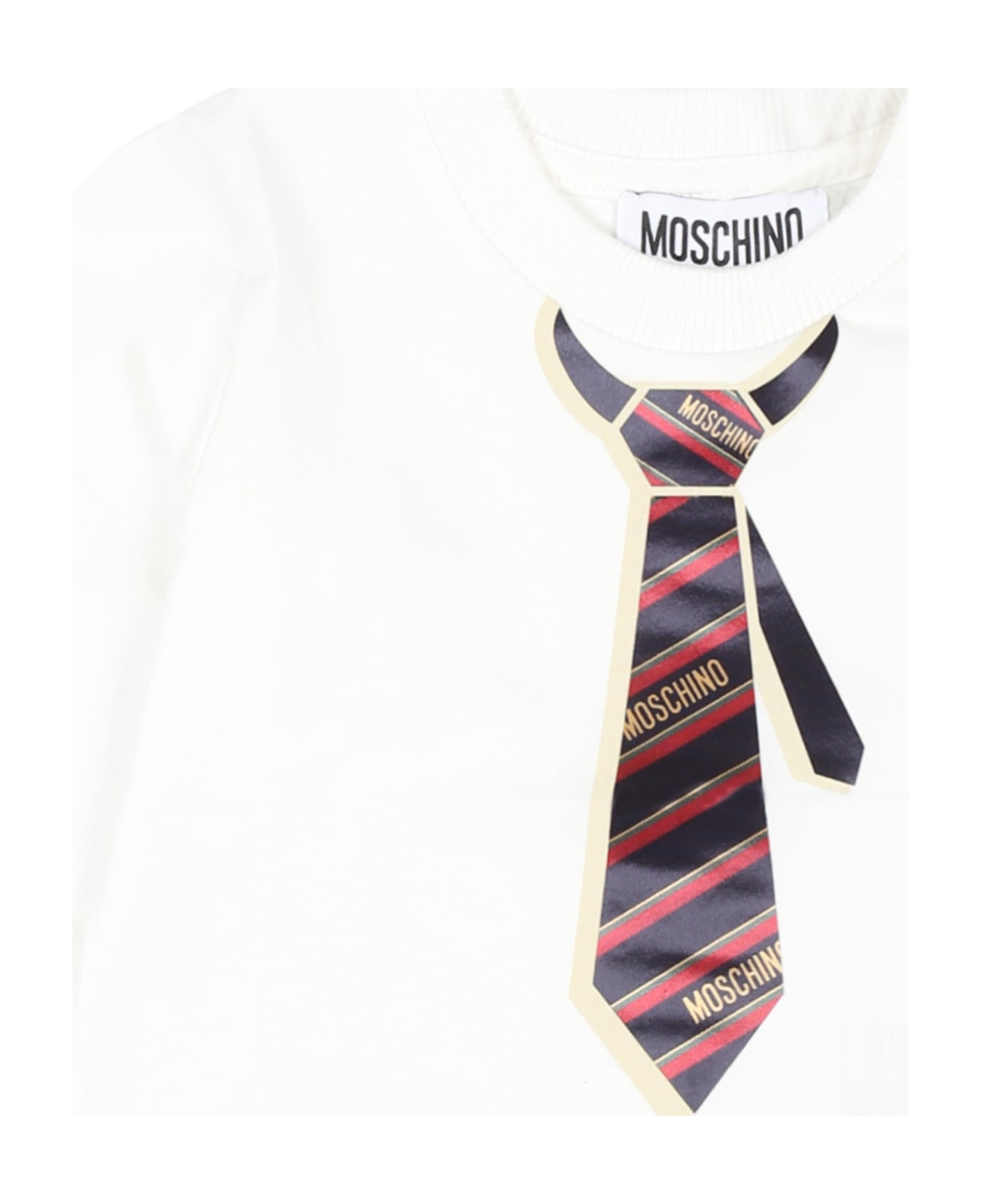 Moschino Ivory T-shirt For Baby Boy With Tie Print - Ivory