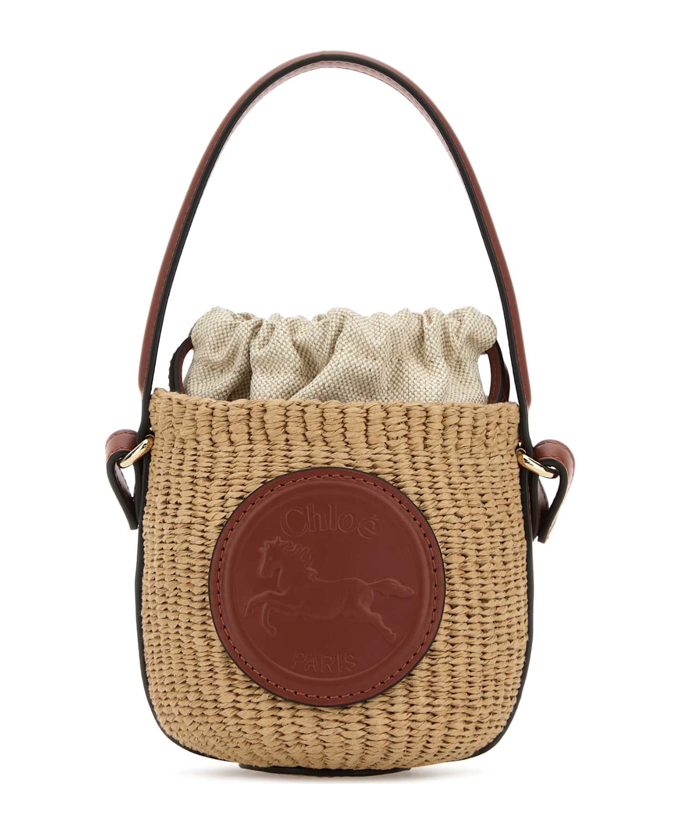 Chloé Raffia Horse Medal Bucket Bag - SEPIABROWN