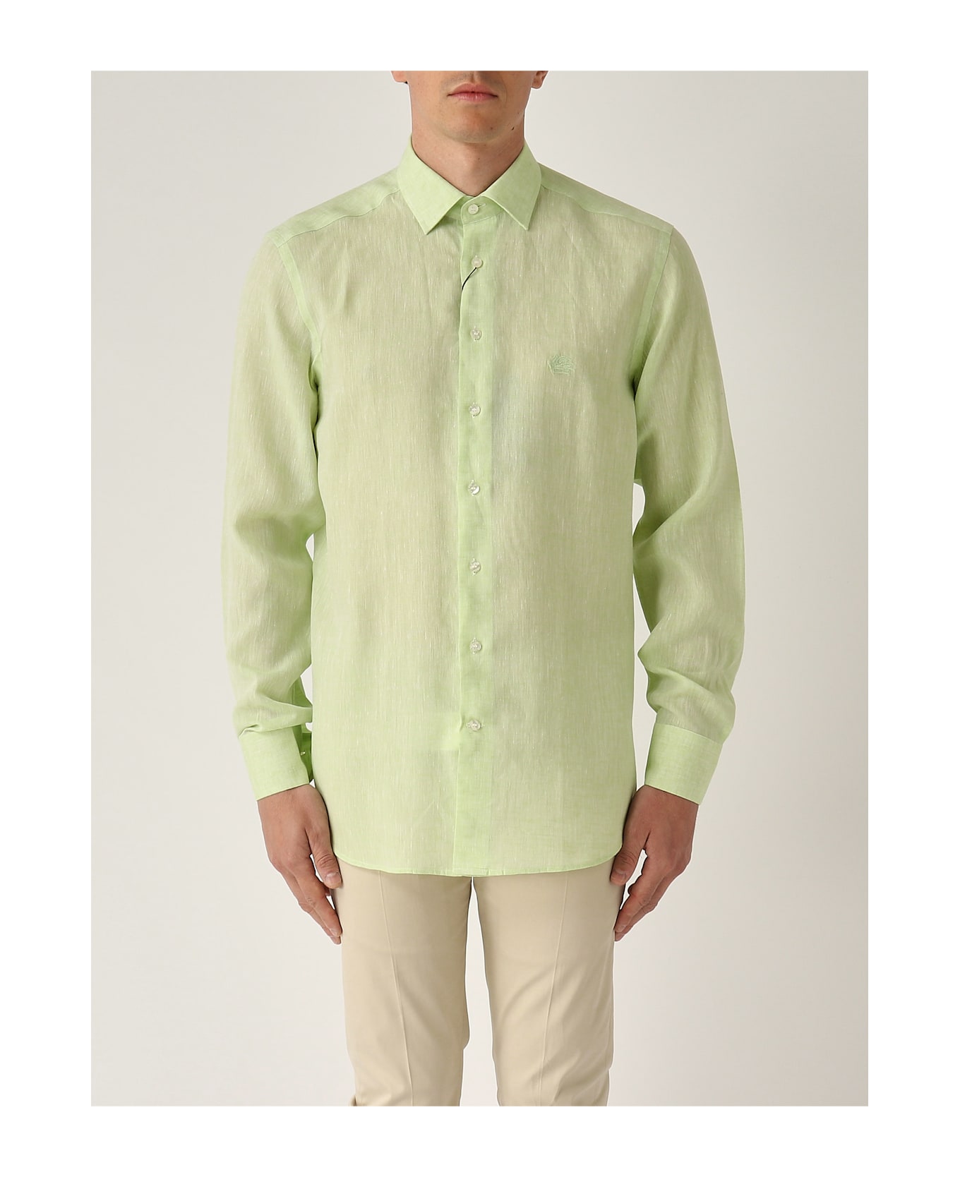 Etro Camicia Collo Francese M/l Shirt - PISTACCHIO