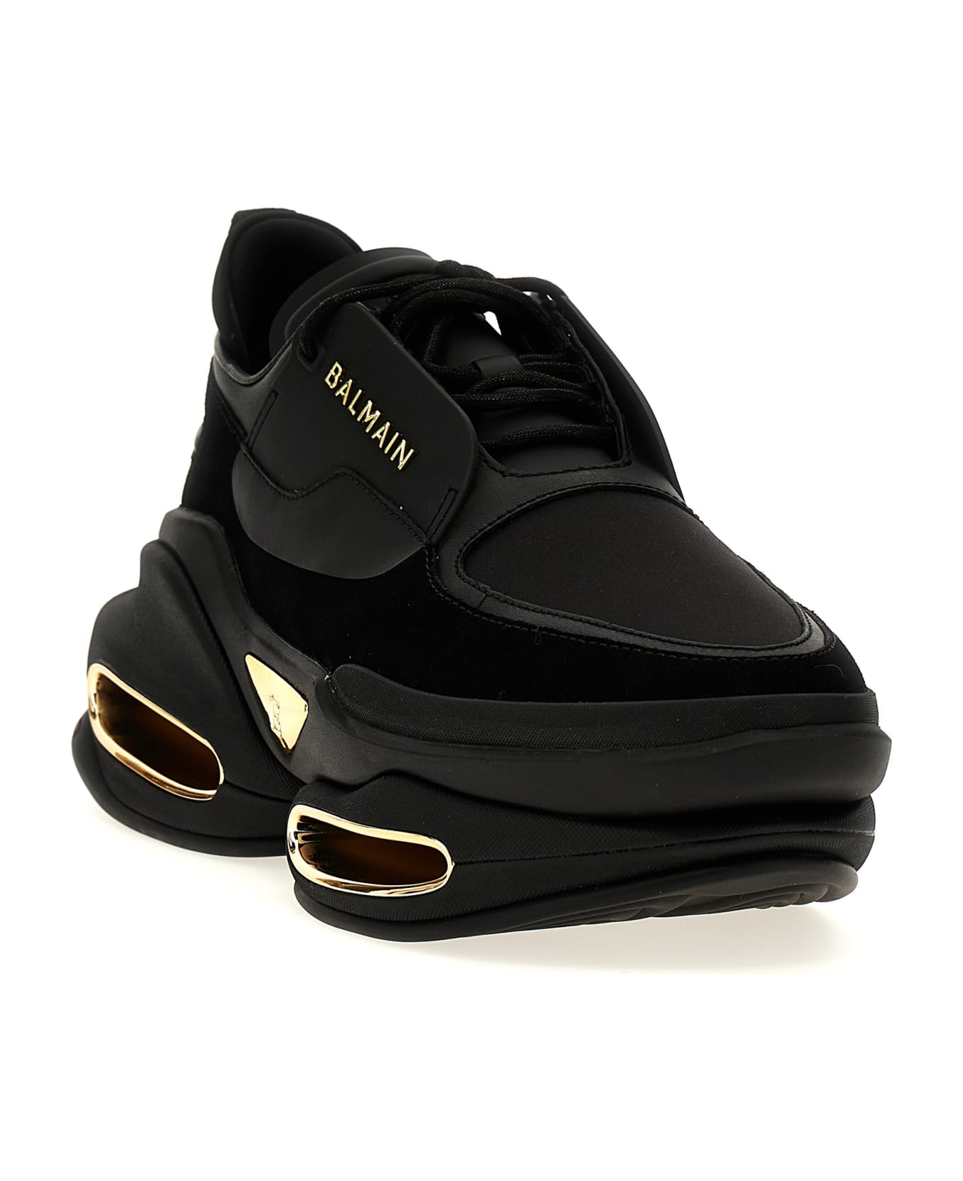Balmain B-bold Low-top Leather And Suede Sneakers - Black