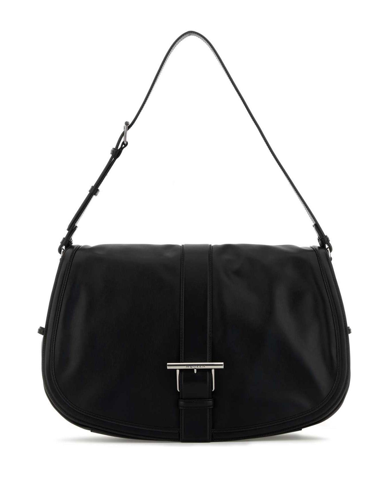 Alexander McQueen Black Leather Maxi Satchel Shoulder Bag - BLACKSILVER