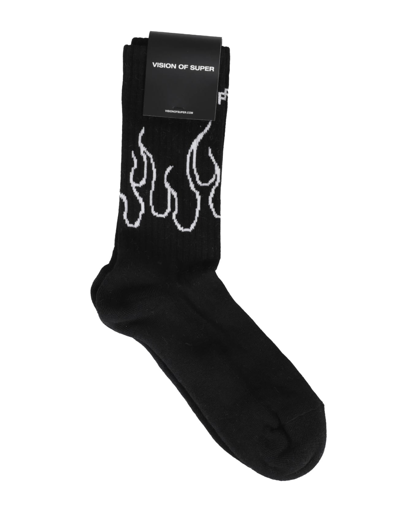 Vision of Super Black Socks With White Contour - Black White 靴下