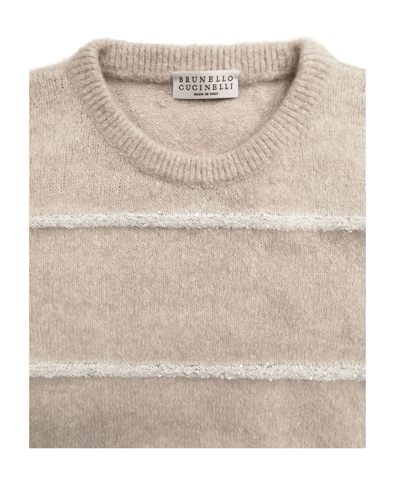 Brunello Cucinelli Alpaca, Cotton And Wool Sweater With Sequins - Beige